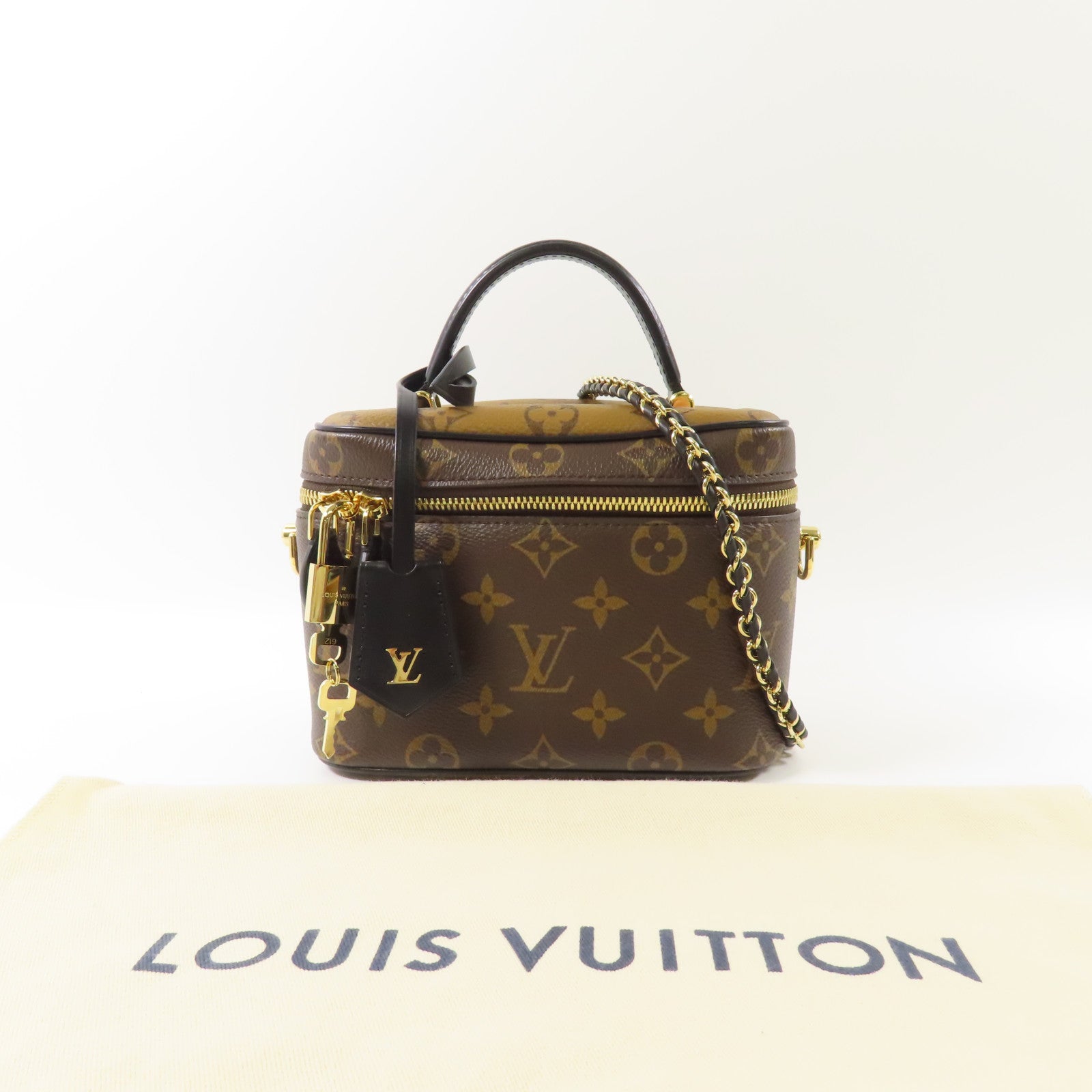 LOUIS VUITTON Monogram Reverse Vanity PM金扣手挽肩背兩用袋棕色