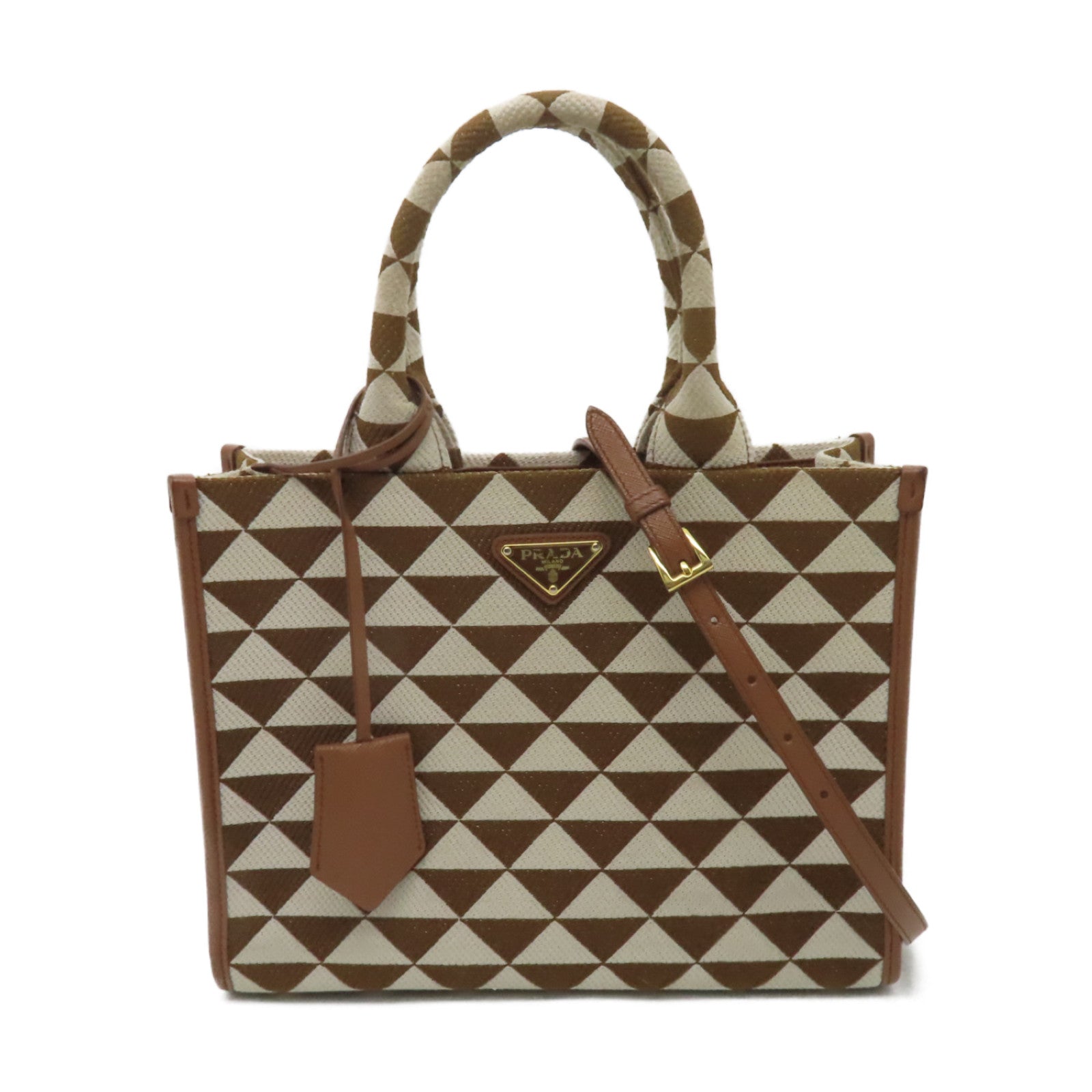 PRADA 【激減優惠】帆布2 Way Shoulder金扣手挽肩背兩用袋白色/啡色