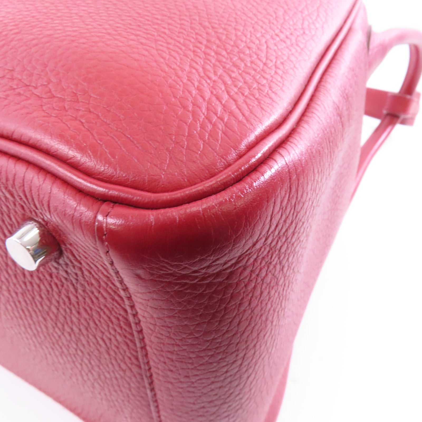 HERMES Clemence皮革Lindy 30銀扣手挽肩背兩用袋紅色/Rouge casaque