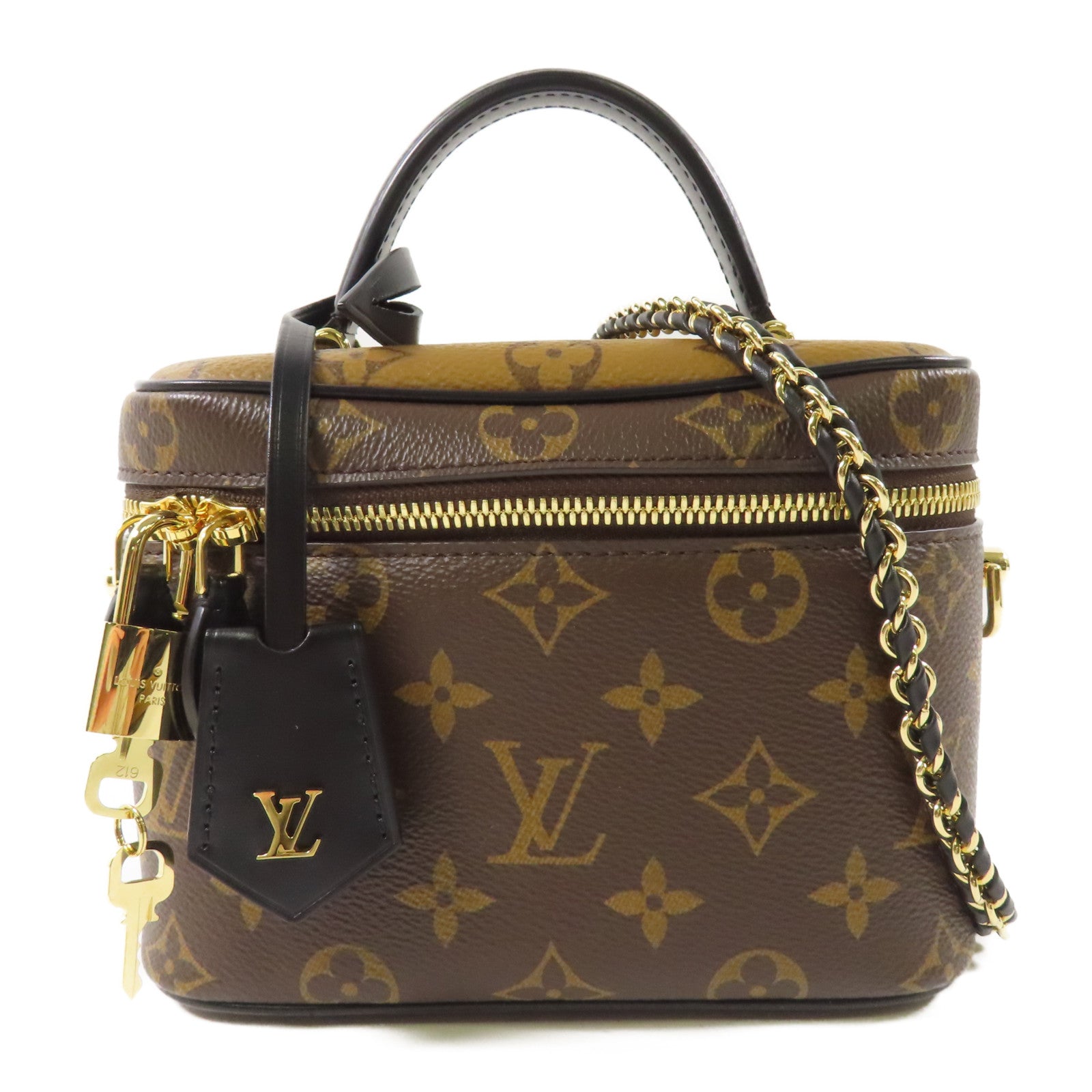 LOUIS VUITTON Monogram Reverse Vanity PM金扣手挽肩背兩用袋棕色