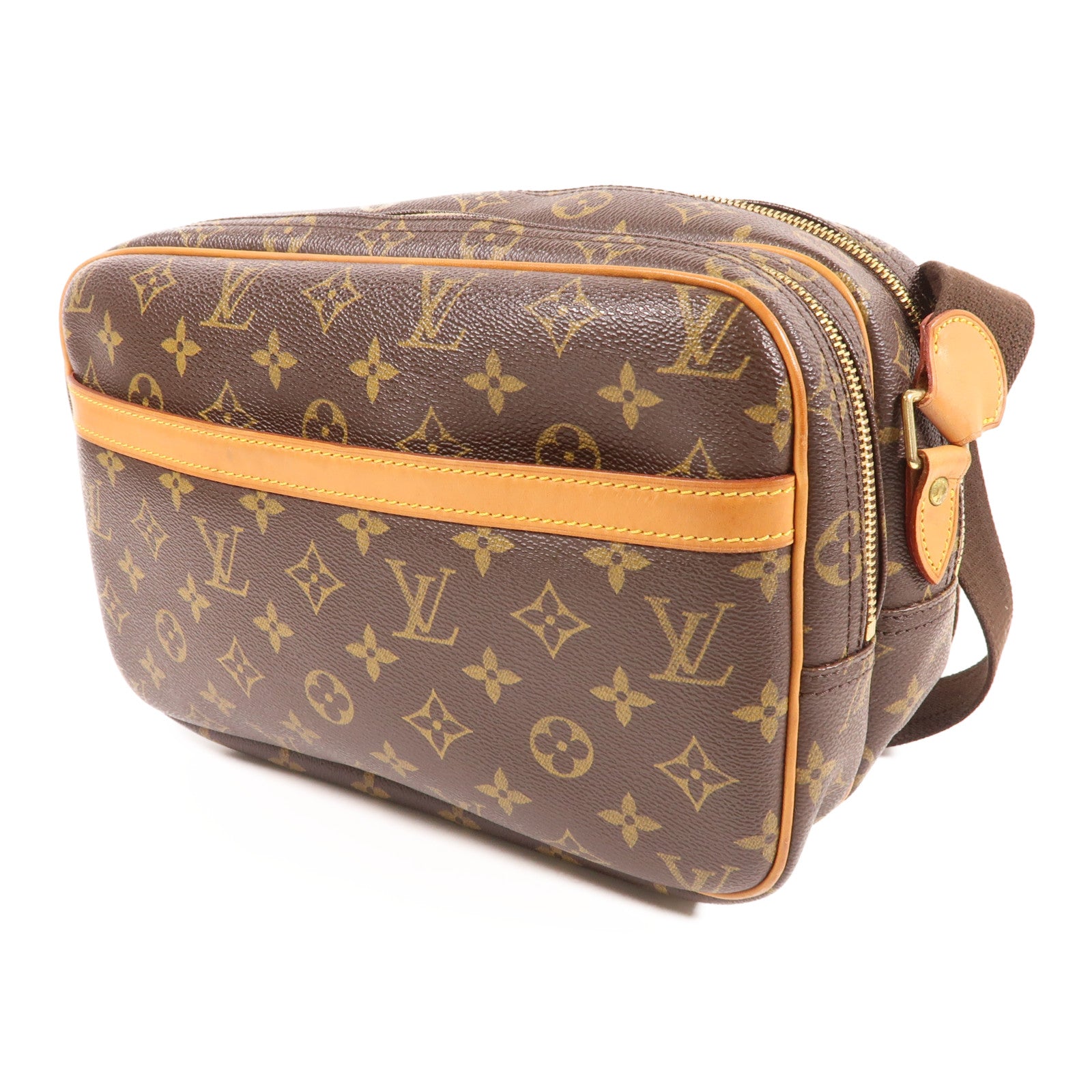 LOUIS VUITTON Monogram Reporter PM金扣肩背袋棕色