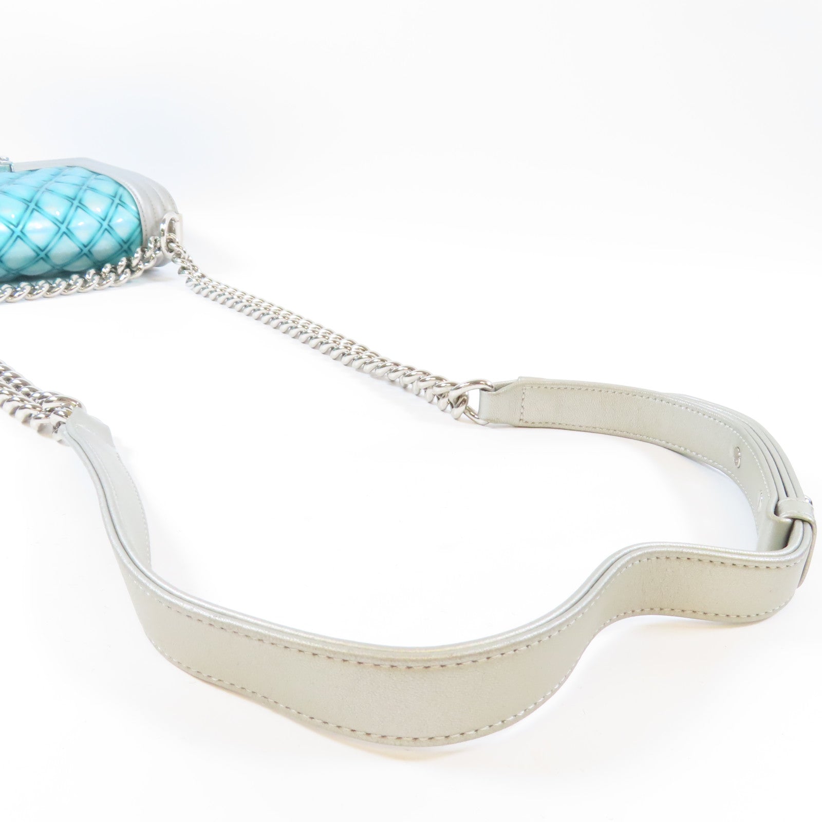 CHANEL 【激減優惠】菱格PVC/皮革Water Boy Flap Bag銀扣鏈帶肩背袋藍色/灰色