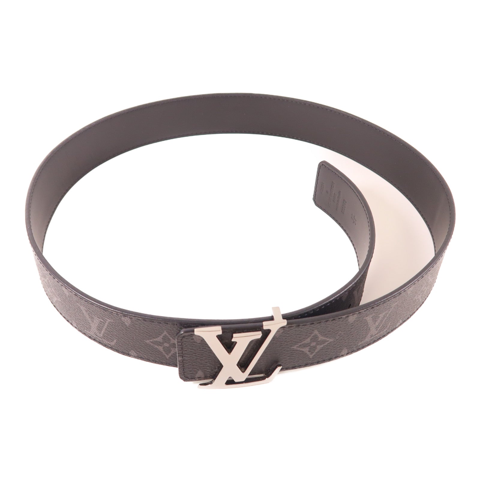 LOUIS VUITTON Monogram Eclipse Initiales Belt銀扣腰帶
