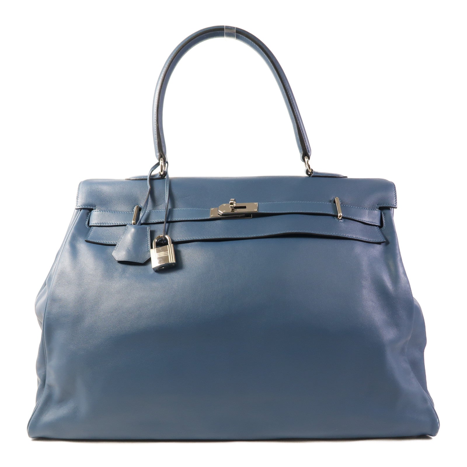 HERMES Swift皮革Kelly 50銀扣手挽袋Bleu Saphir