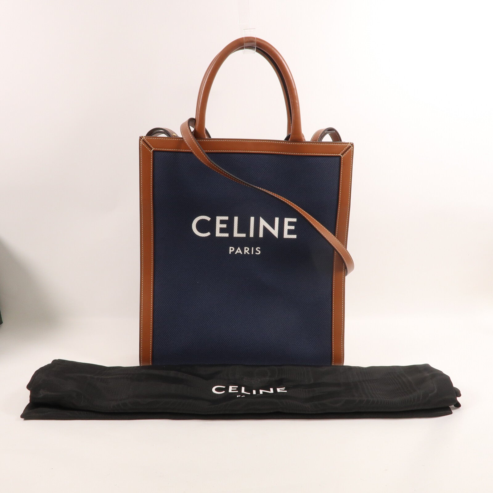 CELINE 帆布/牛皮皮革Vertical Cabas手挽肩背兩用袋