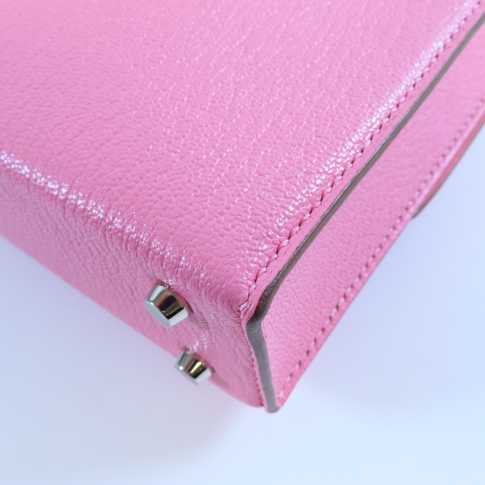 HERMES **【激減優惠】Chevre皮革Mini Verrou銀扣肩背袋Rose D'ete夏日玫瑰粉紅色