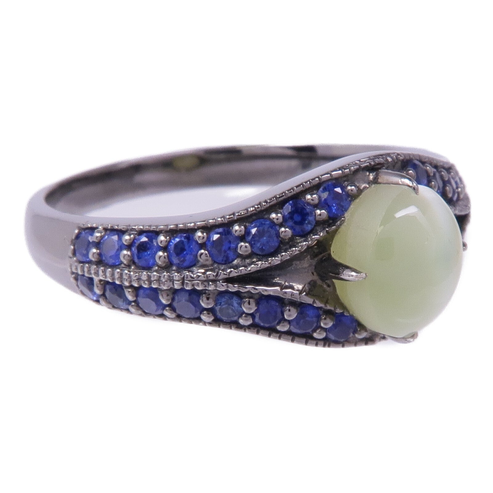 JEWELRY 18K白金Cat's Eye Sapphire Ring貓眼石/藍寶石戒指US#6.5