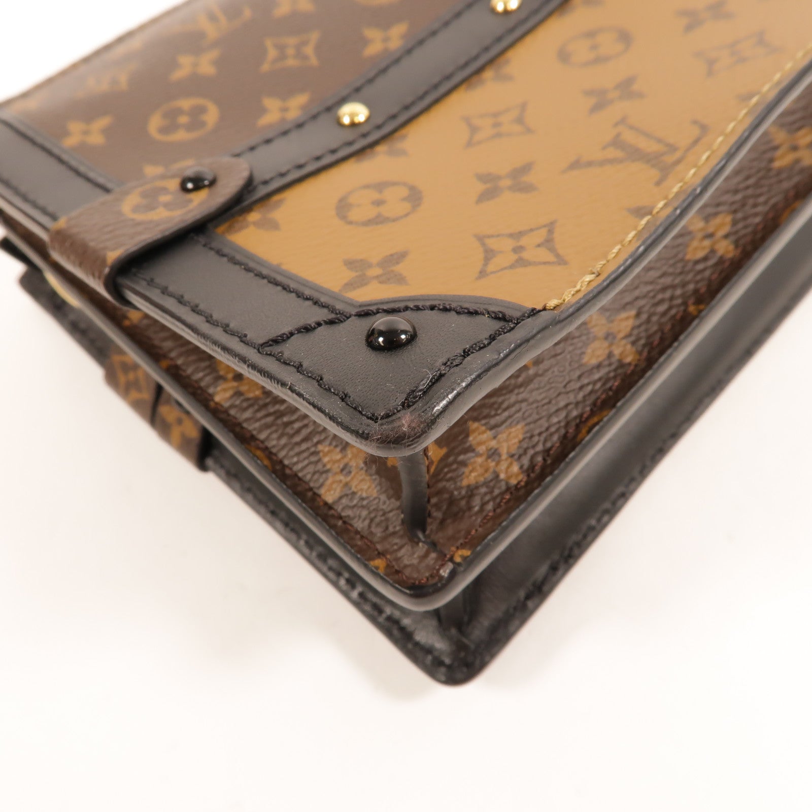 LOUIS VUITTON Monogram Reverse Trunk Clutch金扣肩背袋棕色