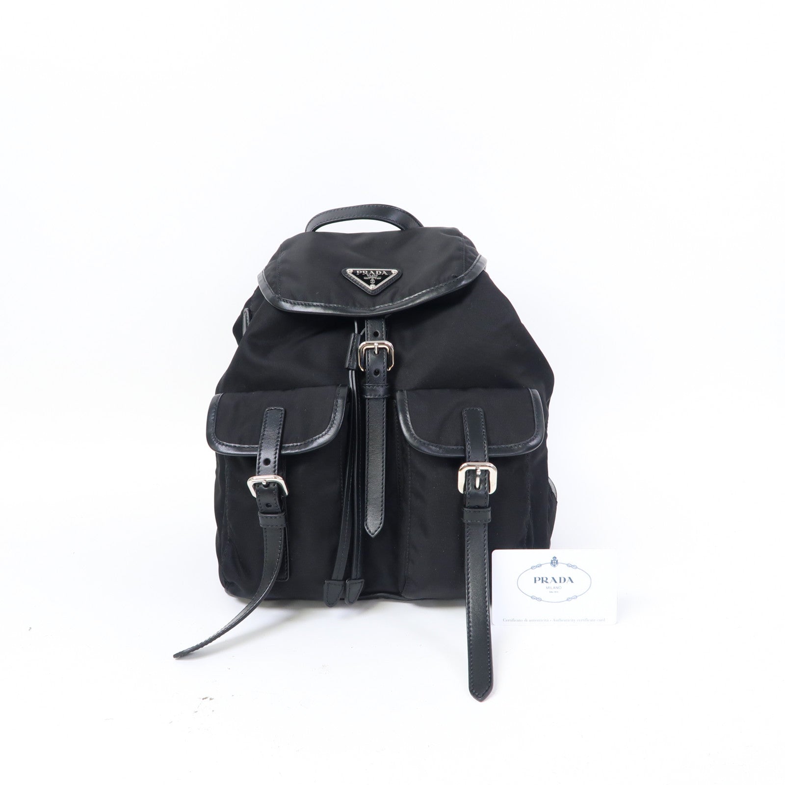 PRADA 尼龍Backpack銀扣背包黑色