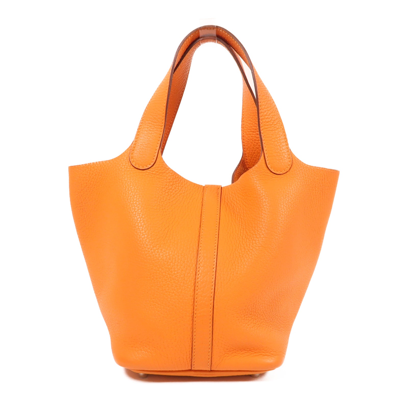HERMES Clemence皮革Picotin PM銀扣手挽袋Orange
