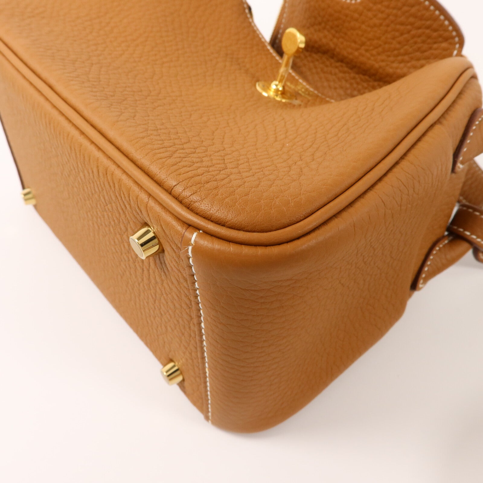 HERMES Clemence皮革Mini Lindy金扣手挽肩背兩用袋Gold