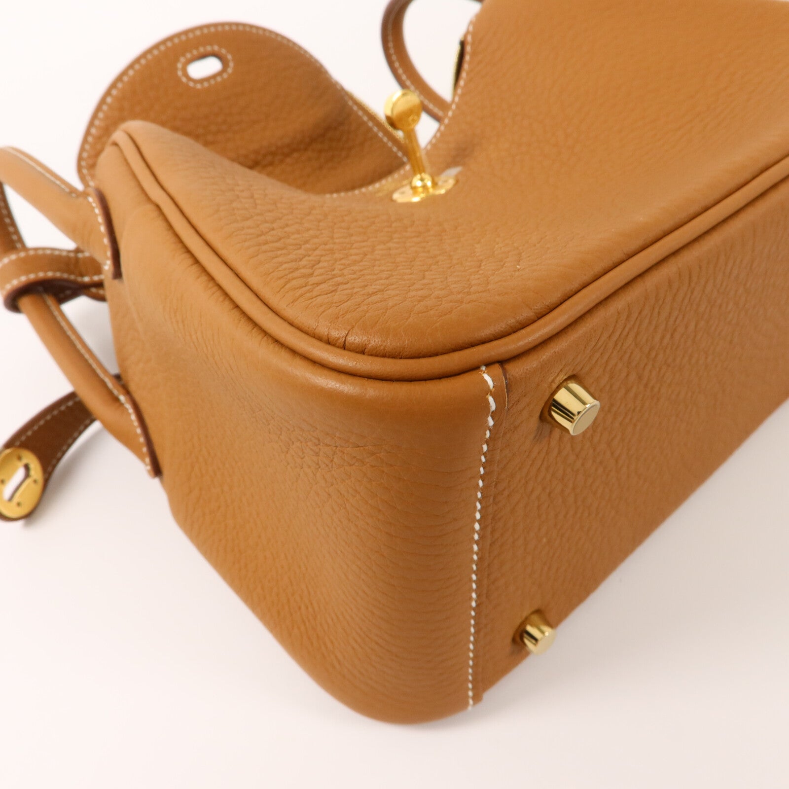 HERMES Clemence皮革Mini Lindy金扣手挽肩背兩用袋Gold