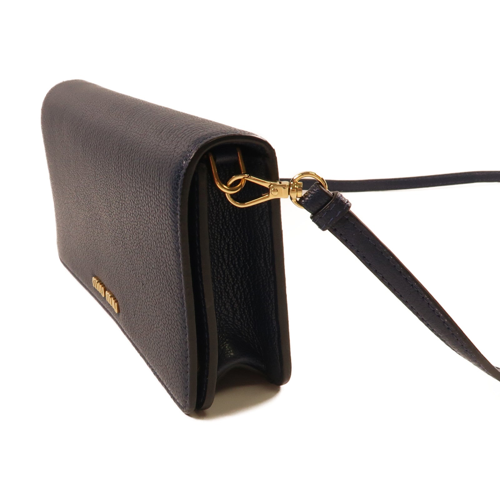 Miu Miu 牛皮皮革Shoulder Bag金扣肩背袋深藍色