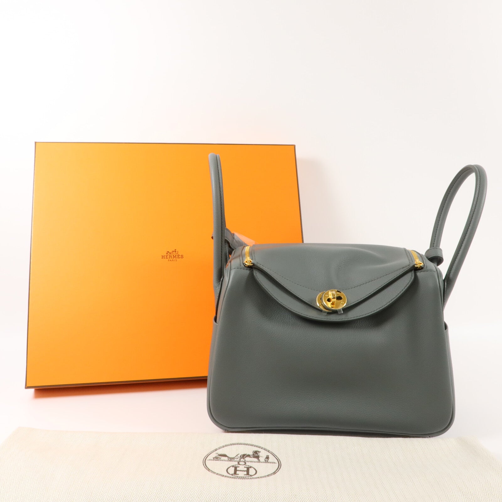 HERMES Evercolor皮革Lindy 26手挽肩背兩用袋Vert Amanda