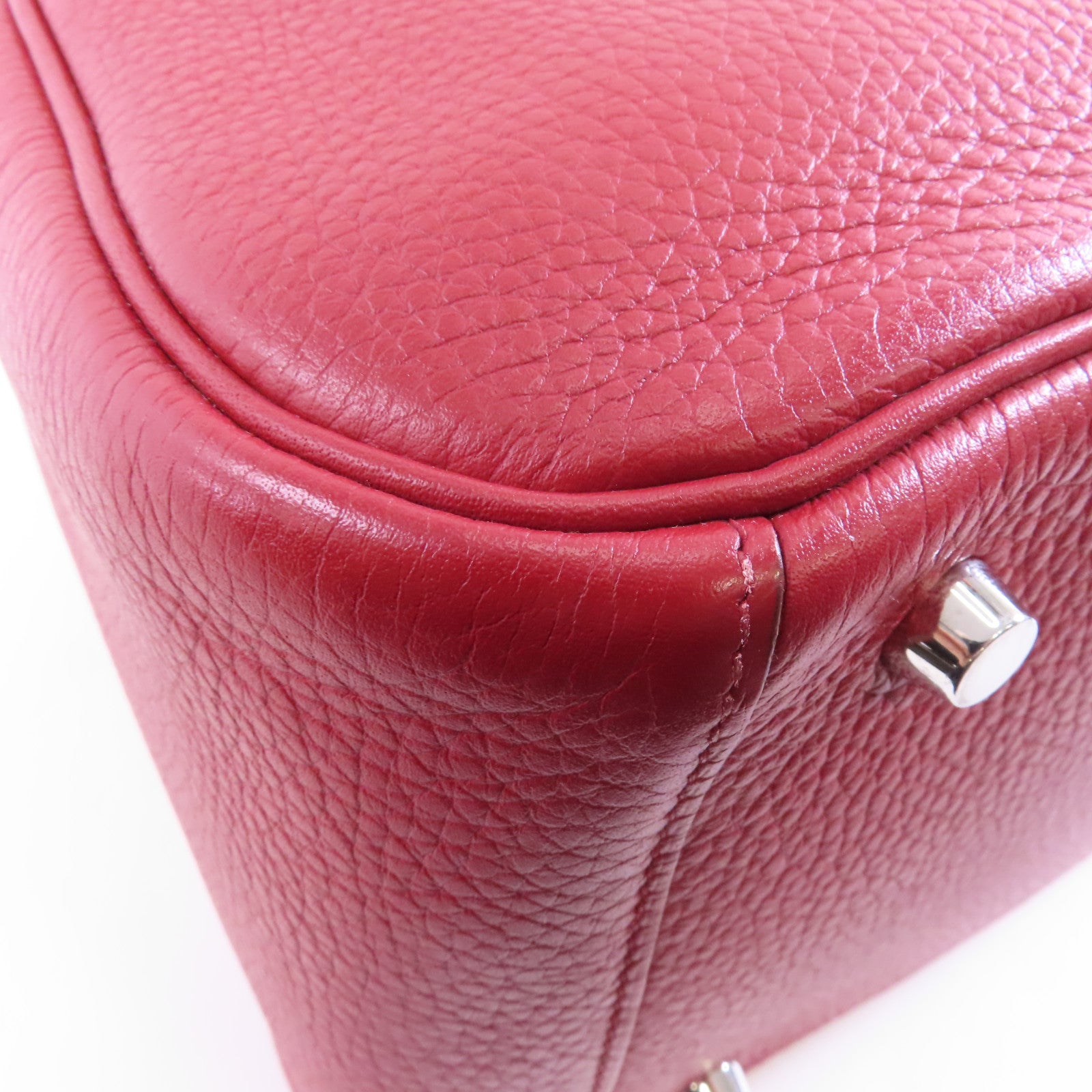HERMES Clemence皮革Lindy 30銀扣手挽肩背兩用袋紅色/Rouge casaque