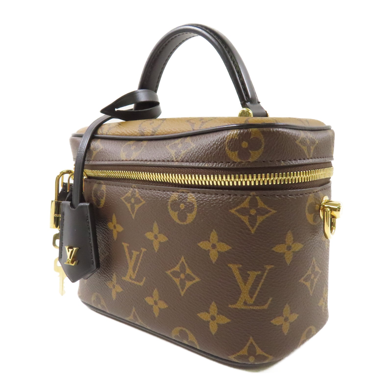 LOUIS VUITTON Monogram Reverse Vanity PM金扣手挽肩背兩用袋棕色