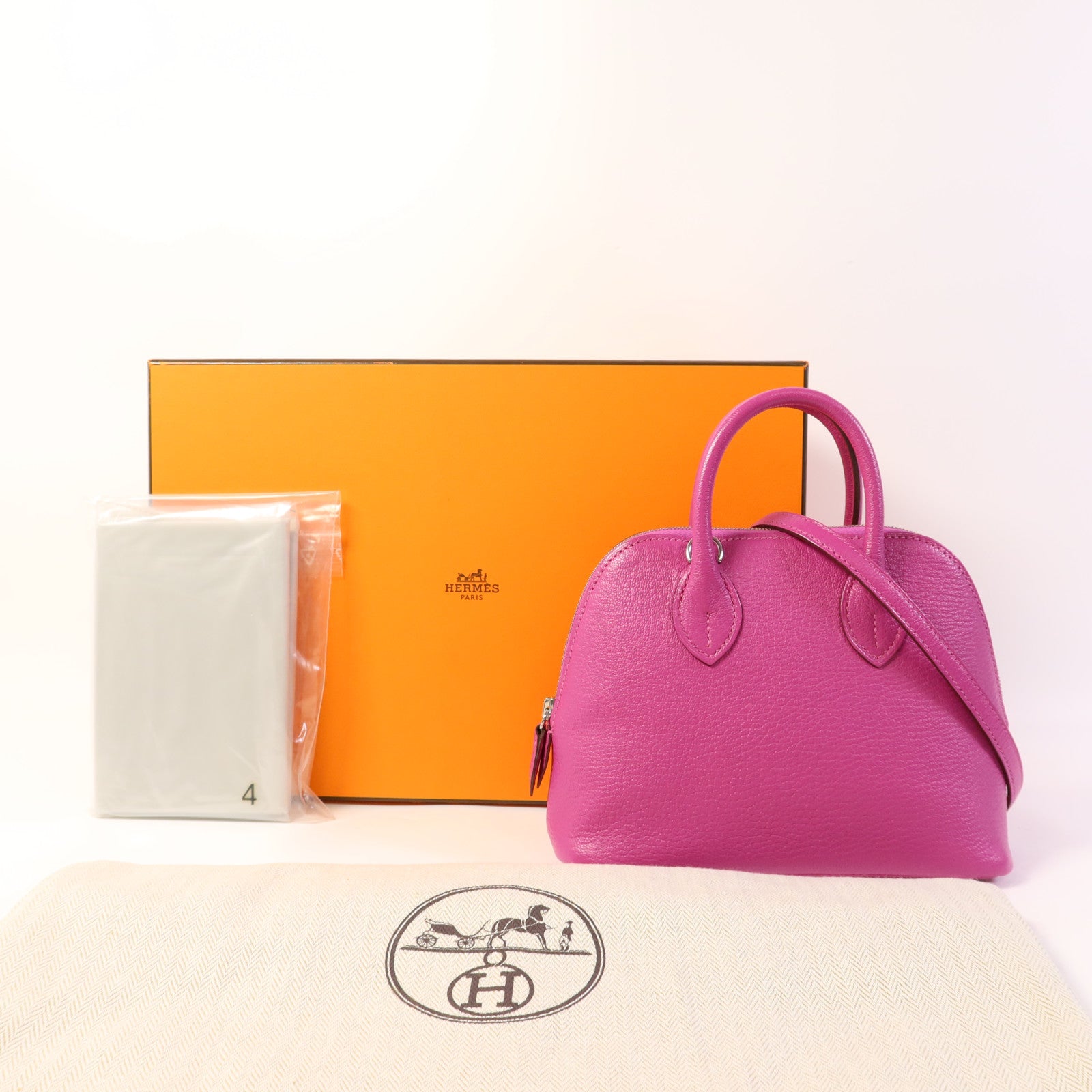 HERMES Chevre Mysore皮革Mini Bolide 1923銀扣手挽肩背兩用袋Rose Purple