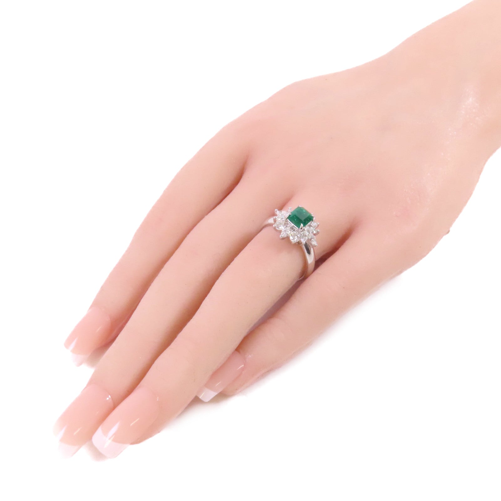 JEWELRY 0.99ct Emerald 0.85ct Diamond Ring US#6.75 PT900 Platinum