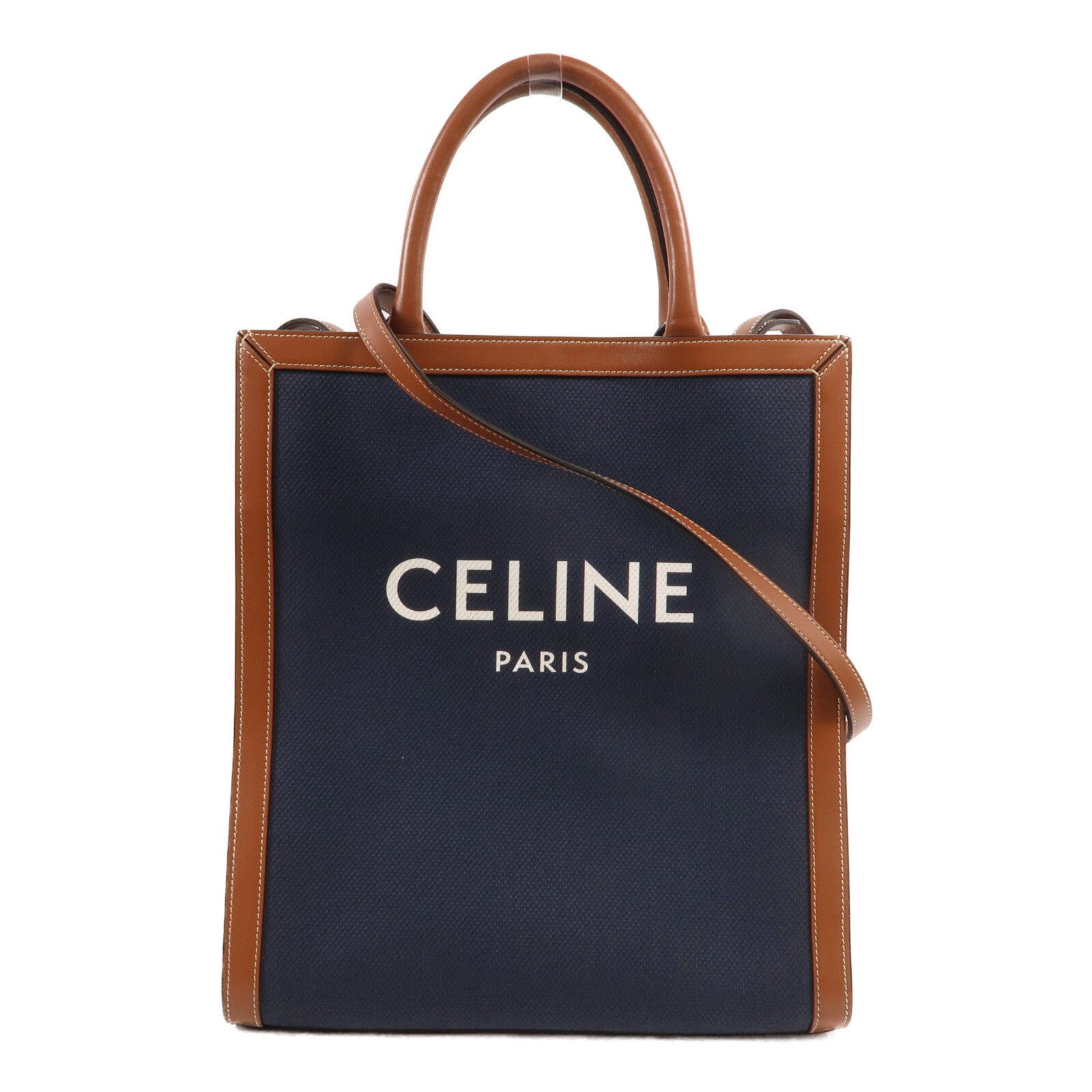 CELINE 帆布/牛皮皮革Vertical Cabas手挽肩背兩用袋