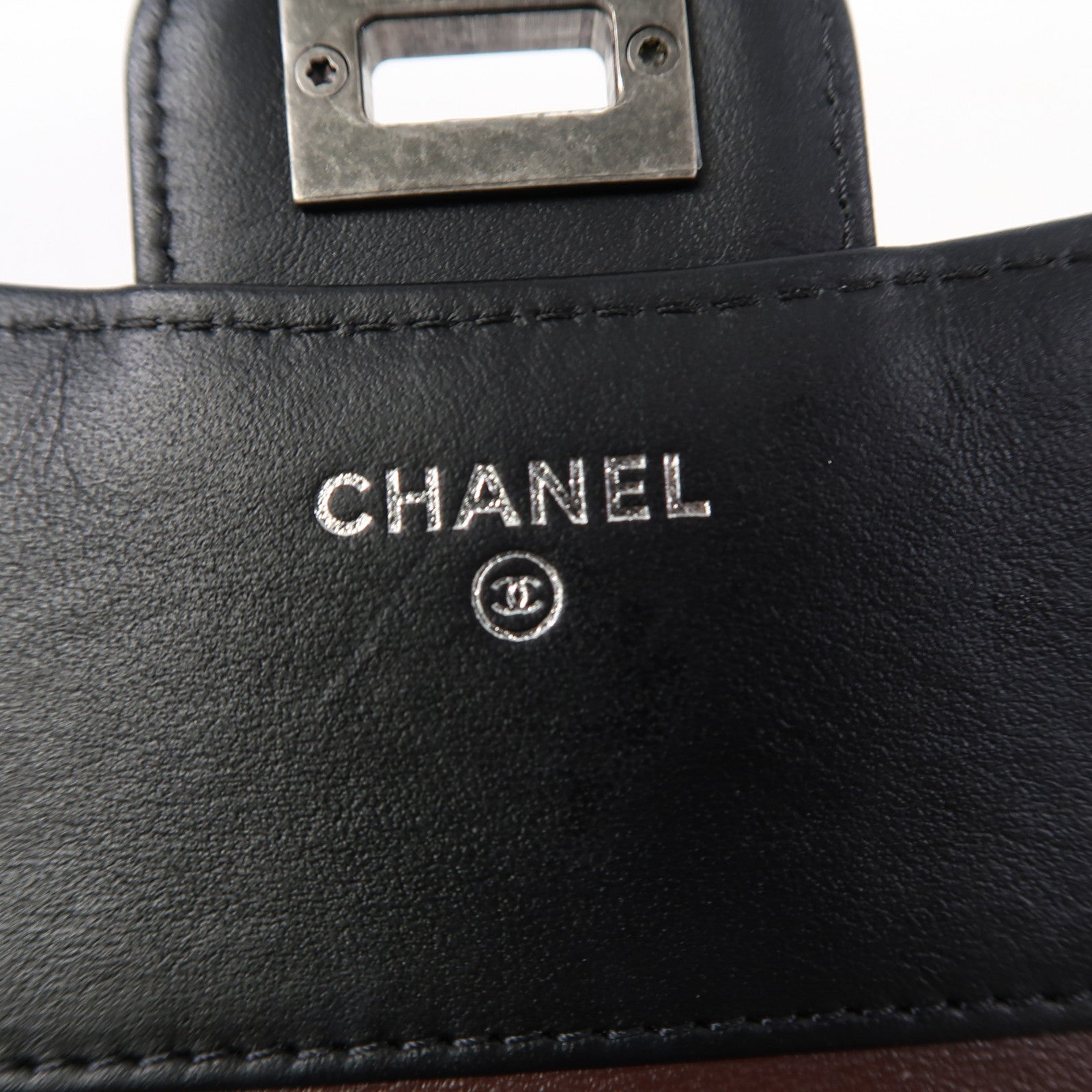 CHANEL 菱格羊皮皮革2.55 Wallet銀扣錢包黑色