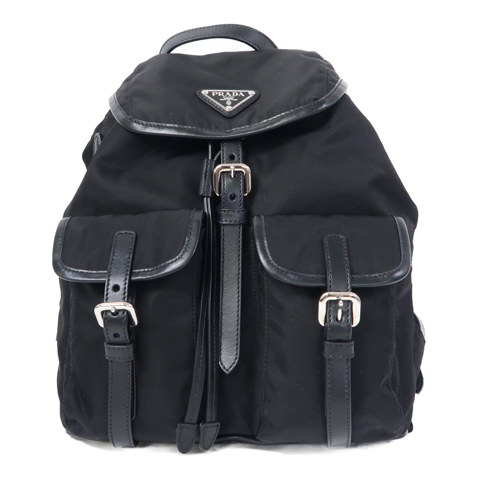 PRADA 尼龍Backpack銀扣背包黑色