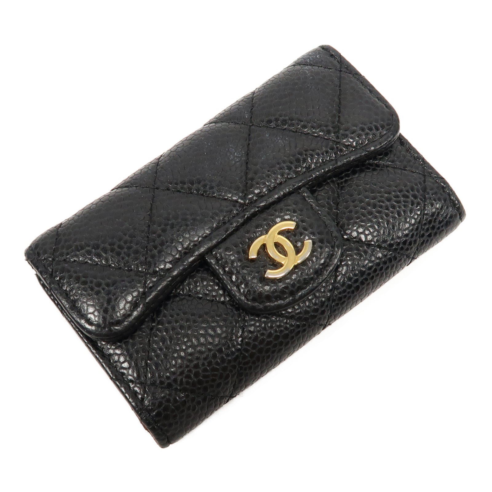 CHANEL Caviar皮革Keycase金扣鎖匙包黑色