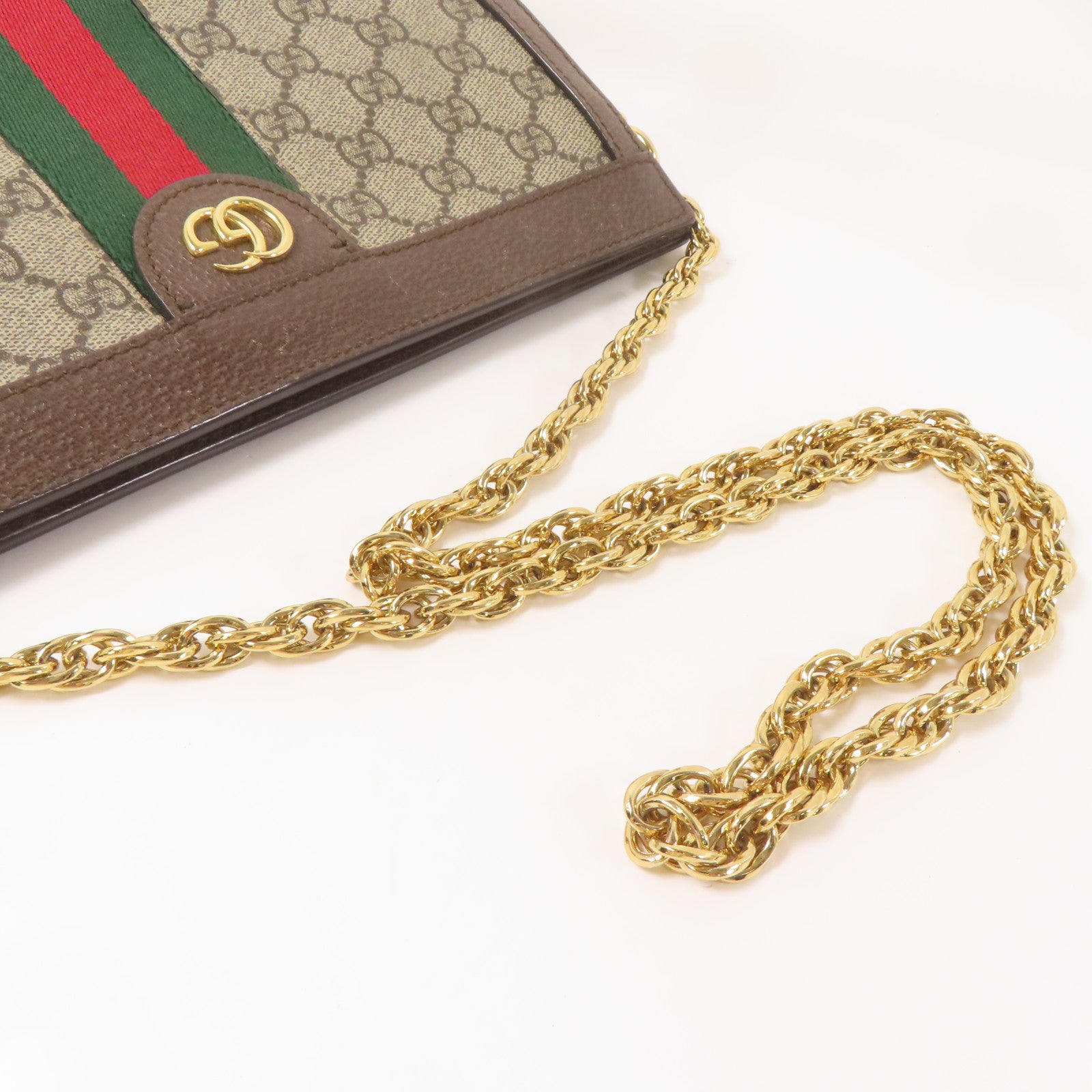 GUCCI 塗層帆布Ophidia Small Shoulder Bag金扣鏈帶肩背袋啡色