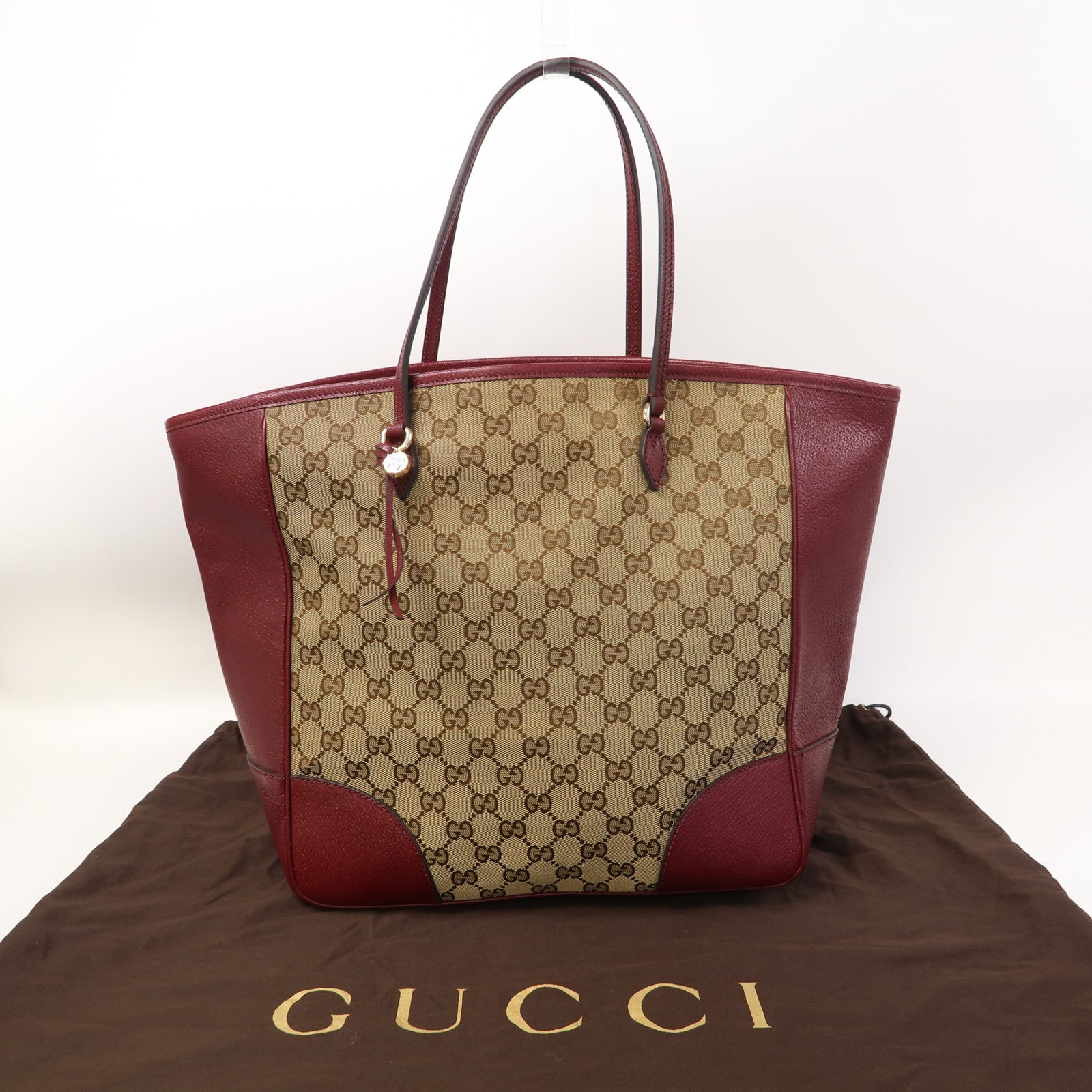 GUCCI 【激減優惠】帆布Tote Bag金扣手挽袋啡色/紅色