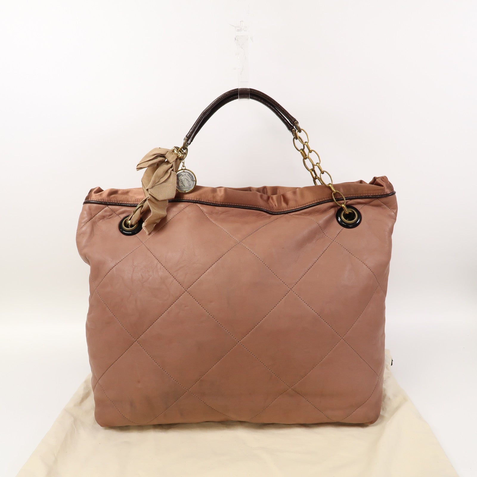 LANVIN 皮革Tote Bag金扣手挽袋粉紅色