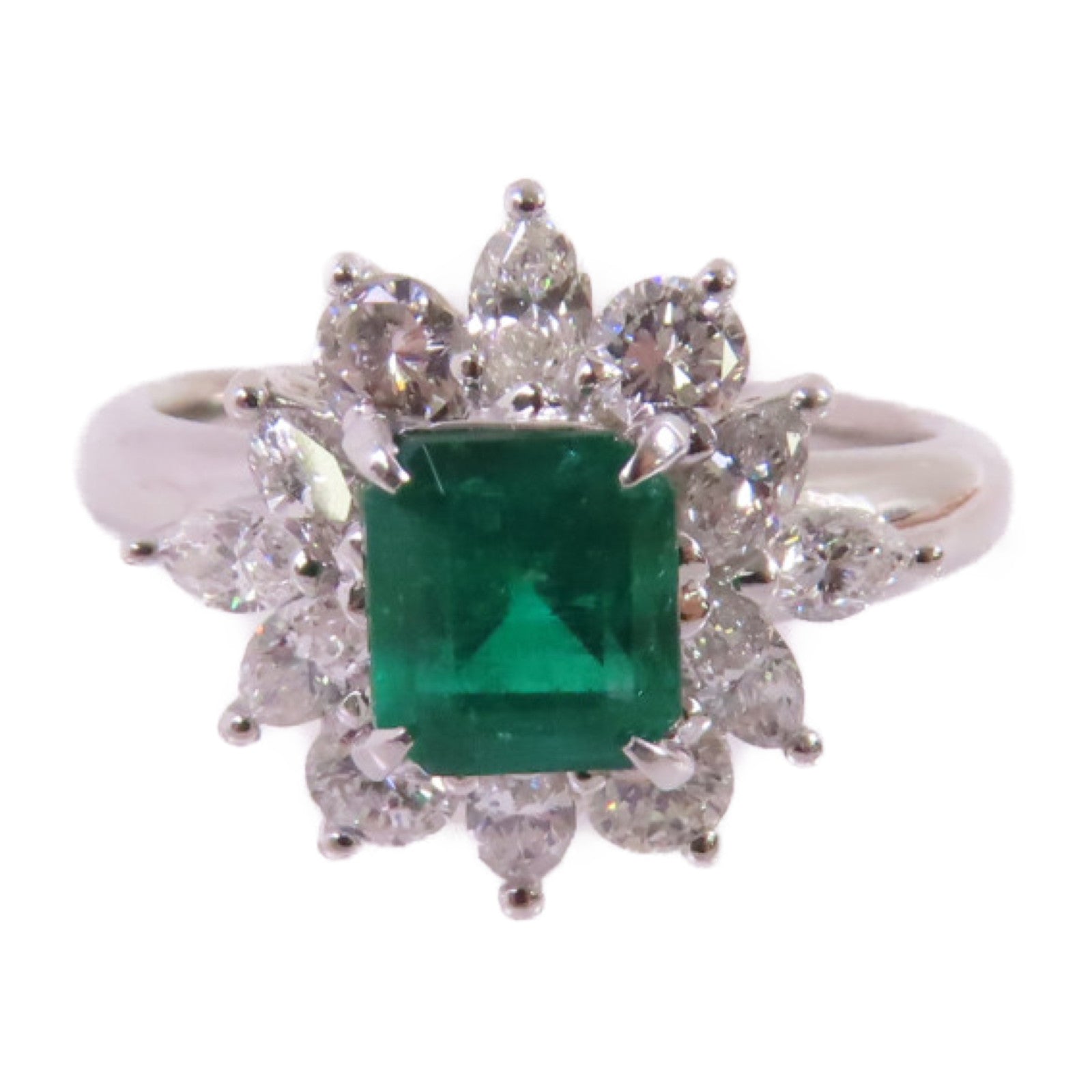 JEWELRY 0.99ct Emerald 0.85ct Diamond Ring US#6.75 PT900 Platinum