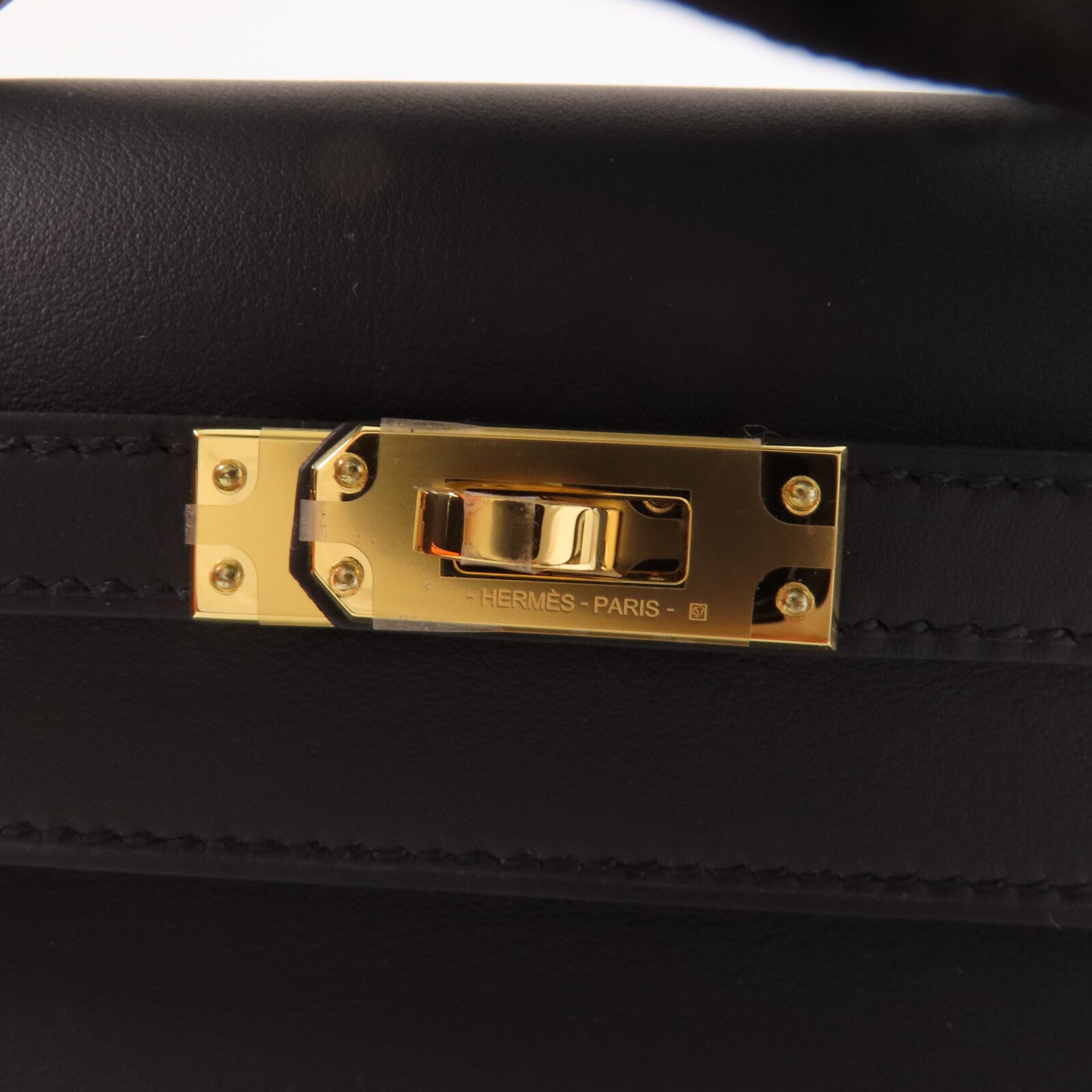 HERMES 【激減優惠】Swift皮革Kelly Pochette金扣手挽袋Noir