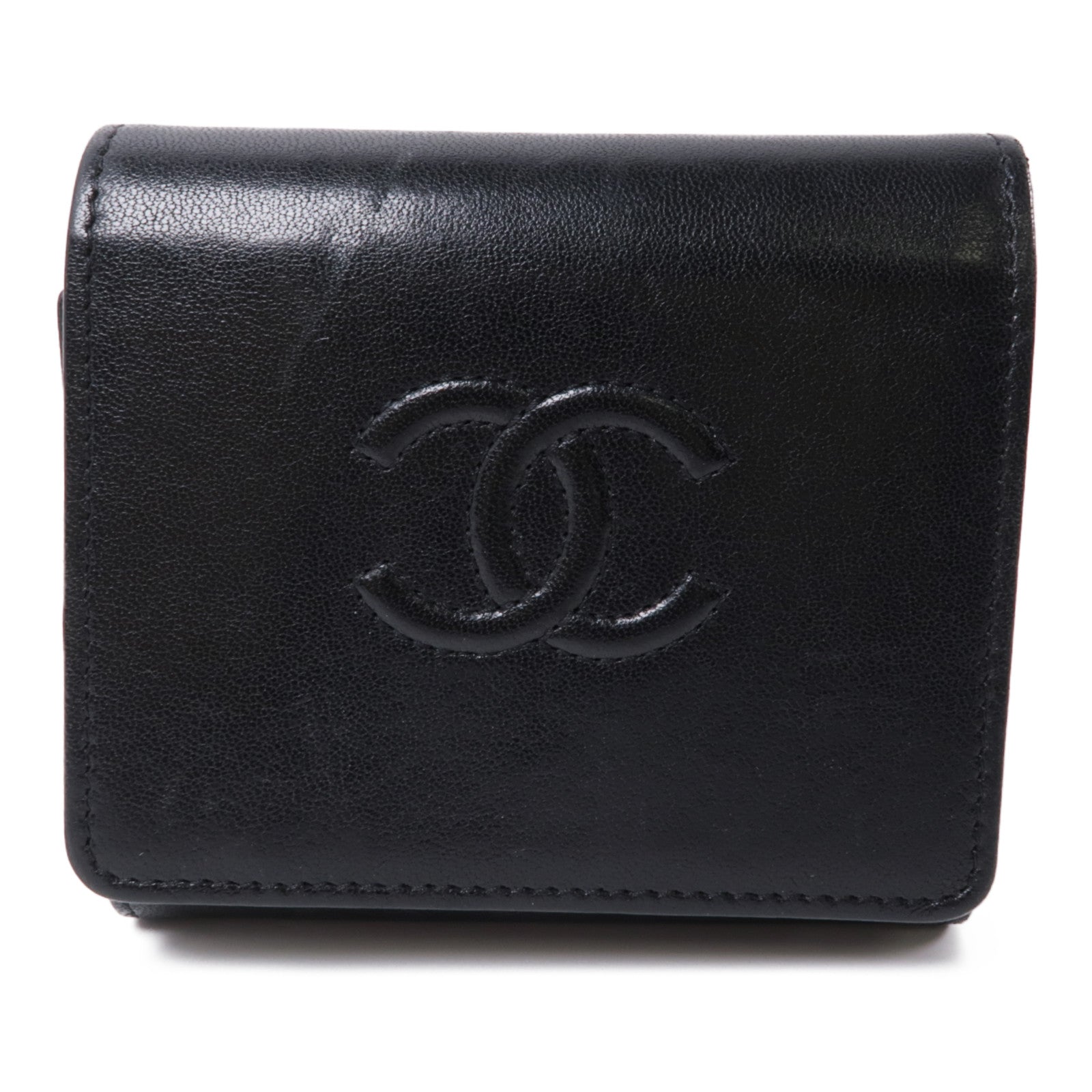 CHANEL 【激減優惠】皮革Wallet金扣錢包黑色