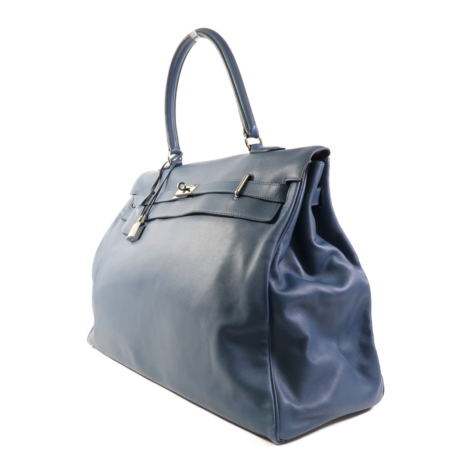 HERMES Swift皮革Kelly 50銀扣手挽袋Bleu Saphir