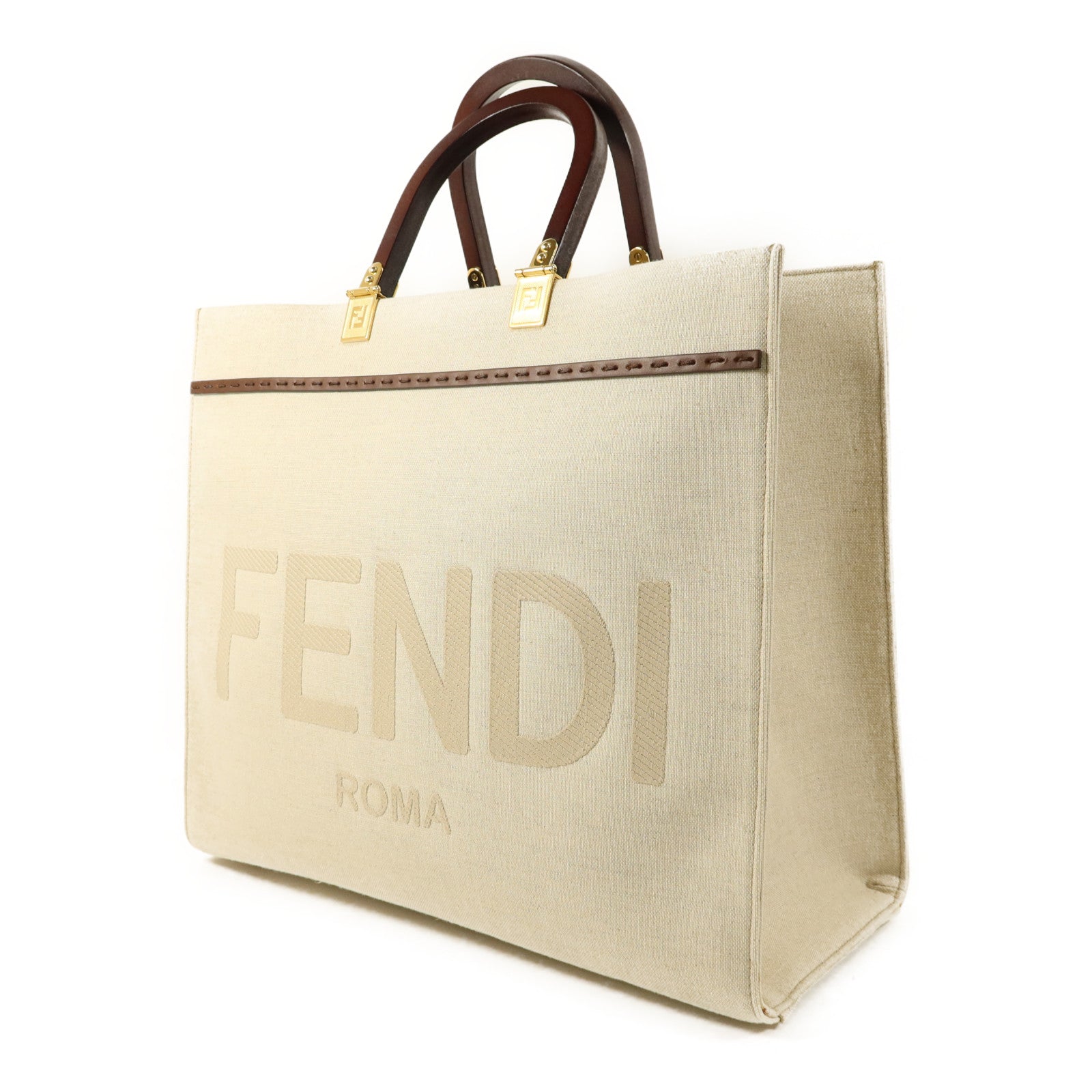 FENDI 帆布Sunshine Medium金扣手挽肩背兩用袋
