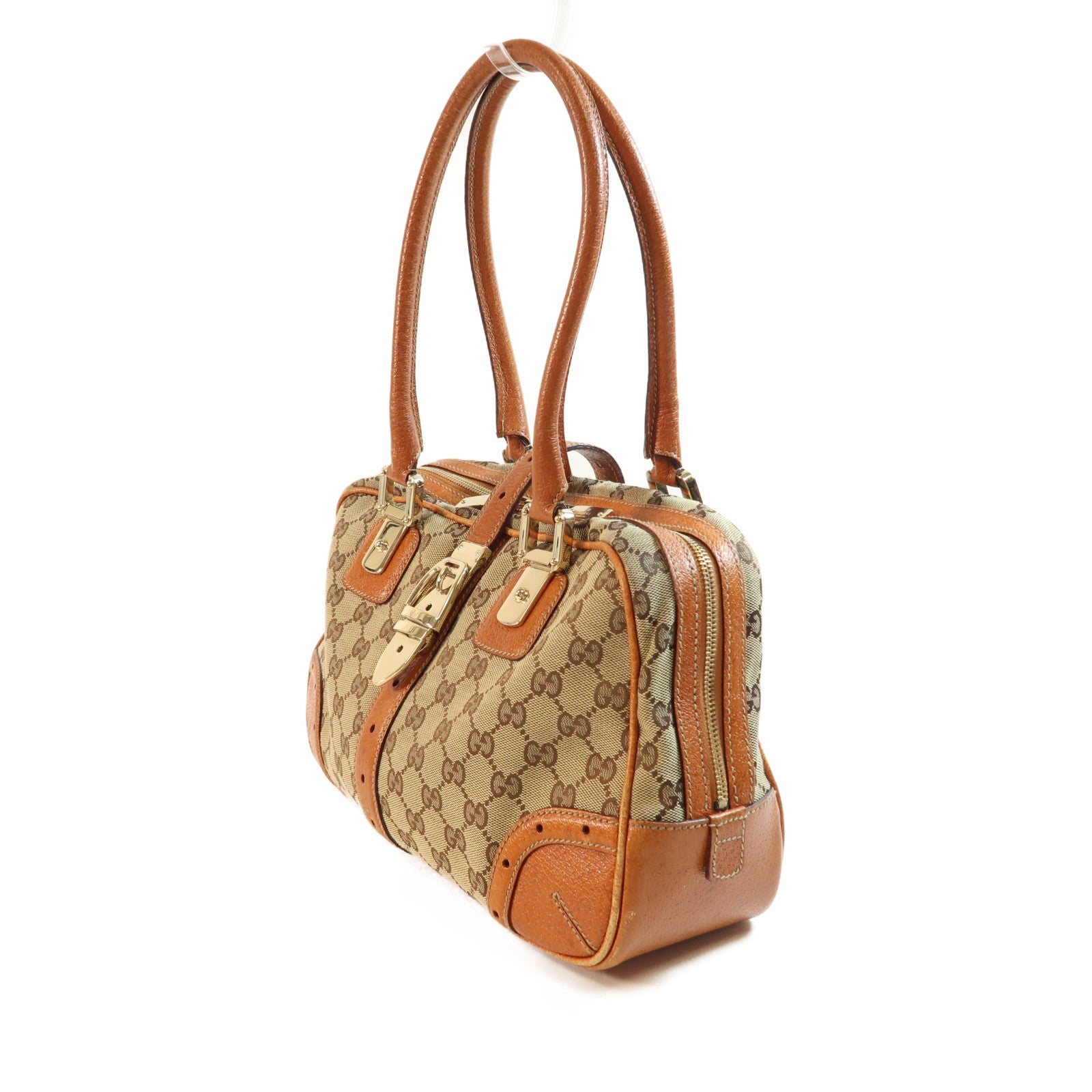 GUCCI 帆布Shoulder Bag金扣鏈帶肩背袋