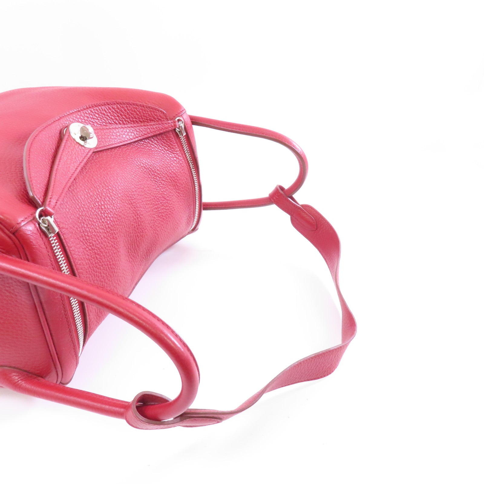 HERMES Clemence皮革Lindy 30銀扣手挽肩背兩用袋紅色/Rouge casaque