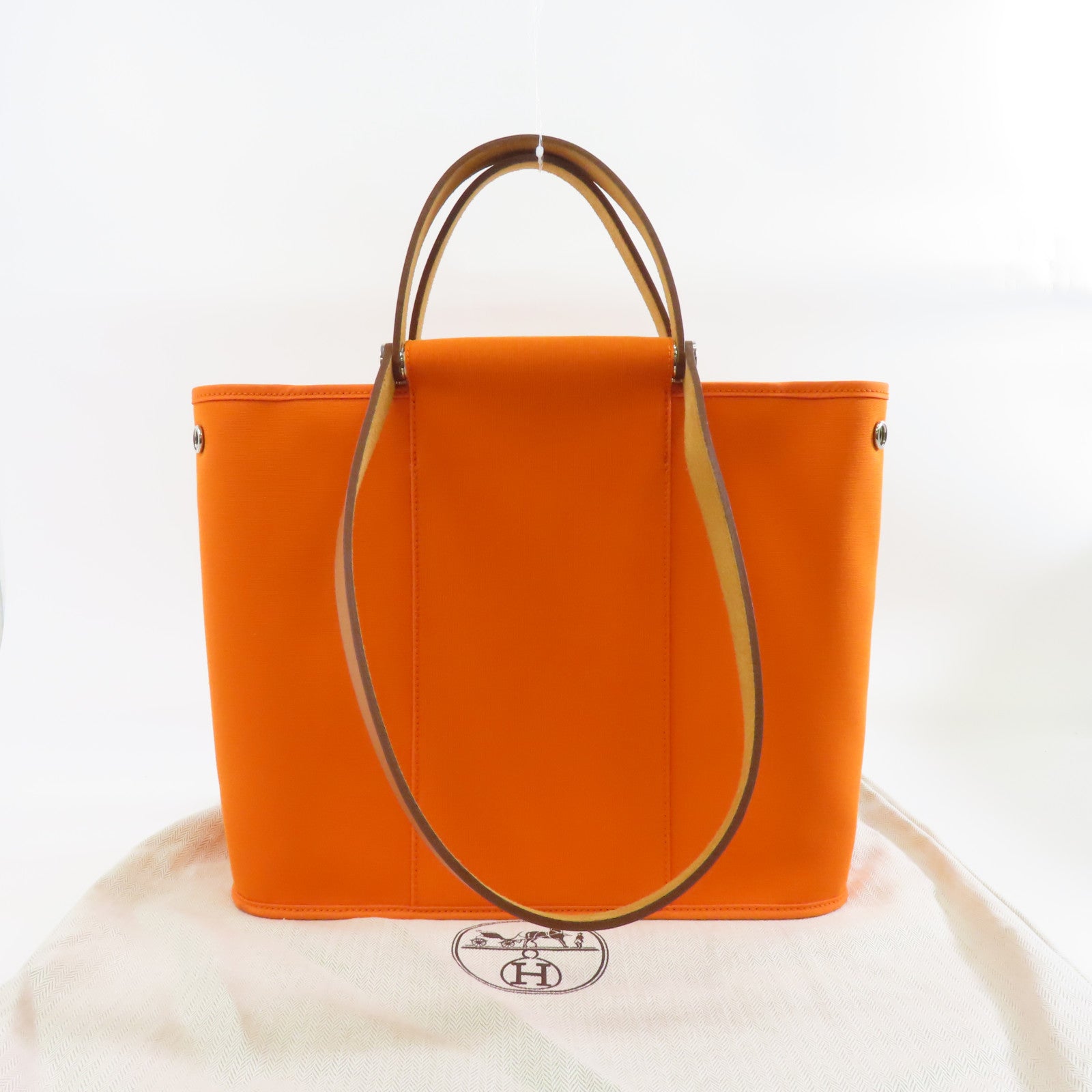 HERMES 帆布Cabag PM銀扣手挽肩背兩用袋橙色