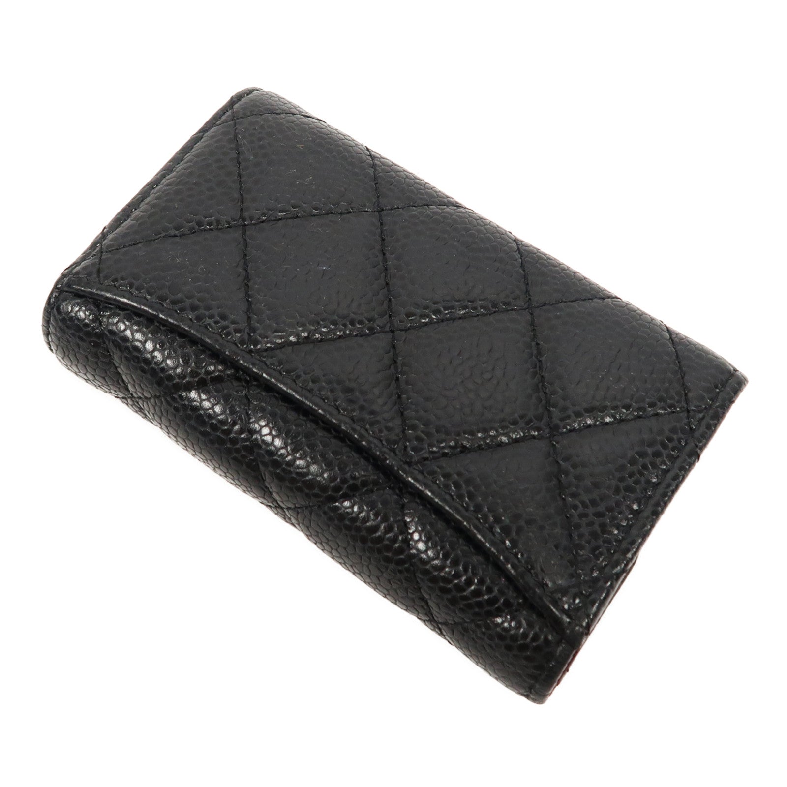CHANEL Caviar皮革Keycase金扣鎖匙包黑色