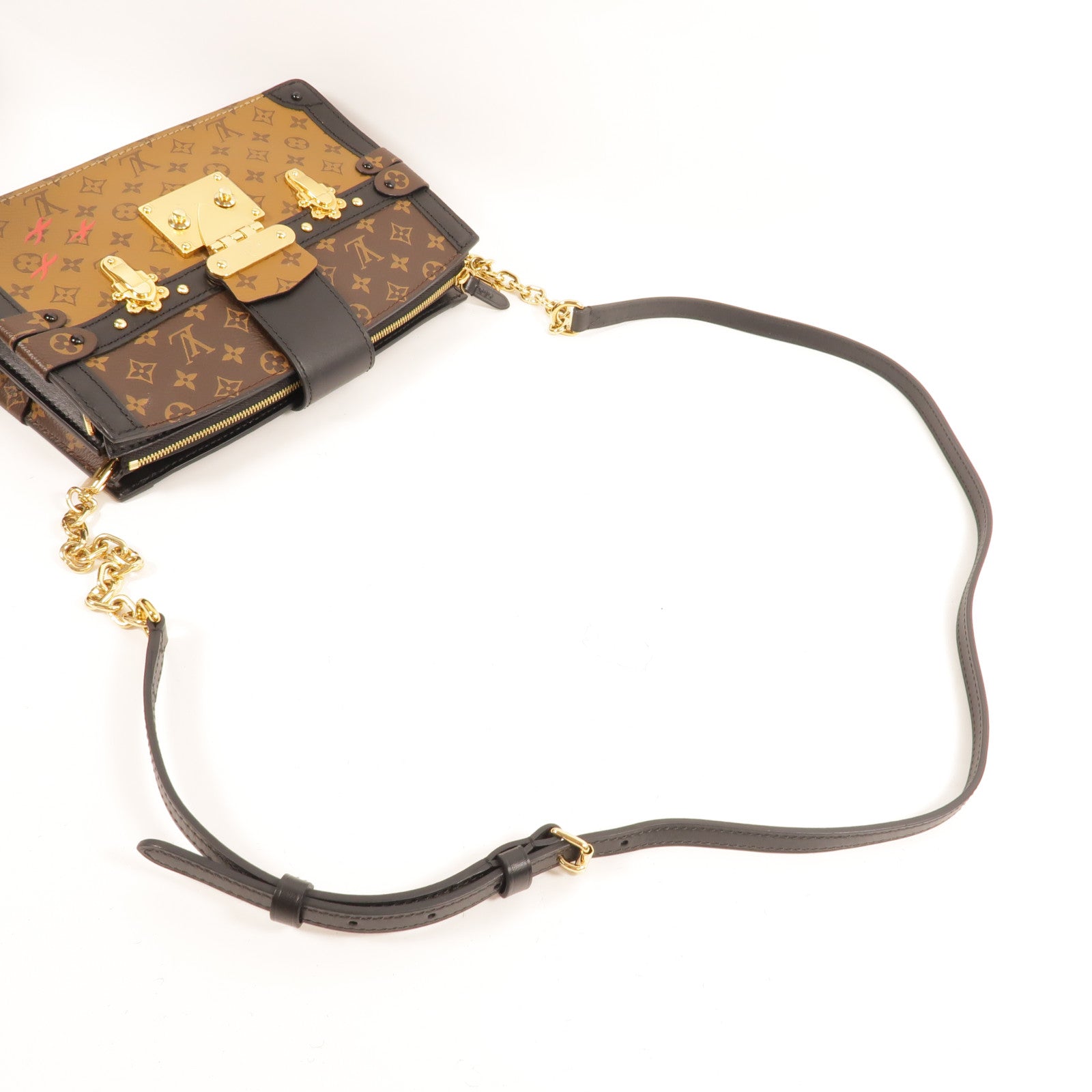 LOUIS VUITTON Monogram Reverse Trunk Clutch金扣肩背袋棕色