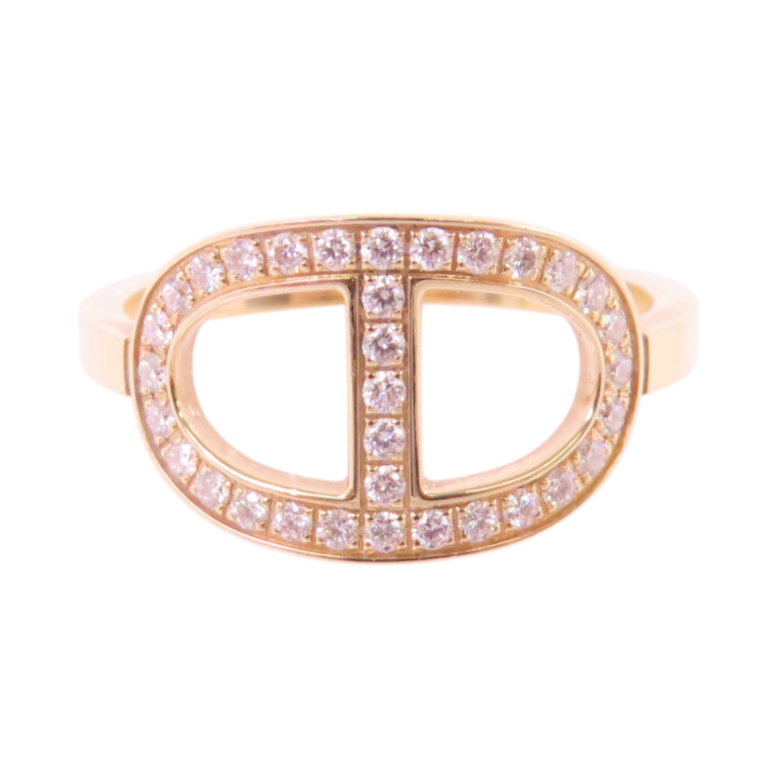 HERMES 18K玫瑰金/鑽石Bague Chain Dancre Diamond Ring戒指#52/US#5.75