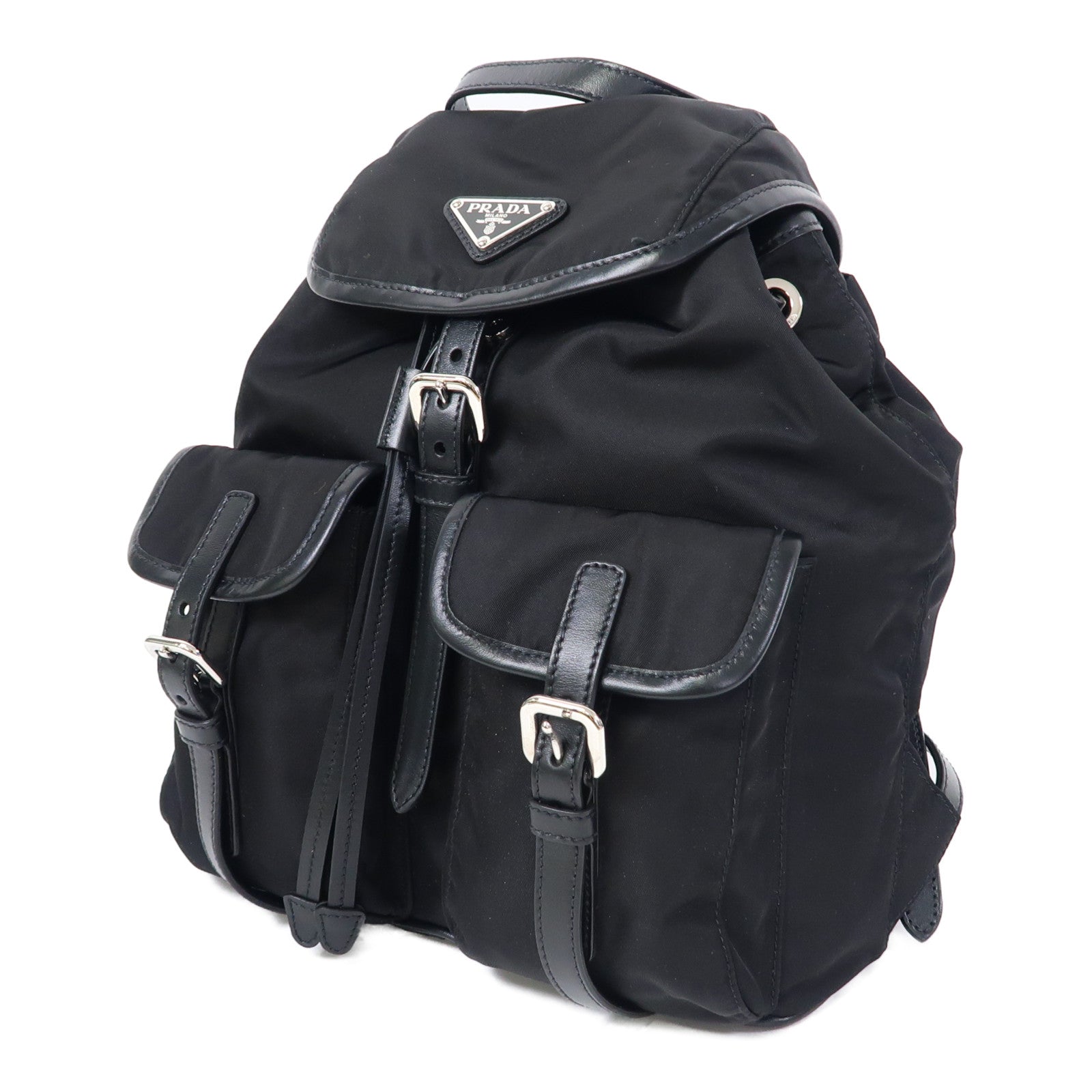 PRADA 尼龍Backpack銀扣背包黑色