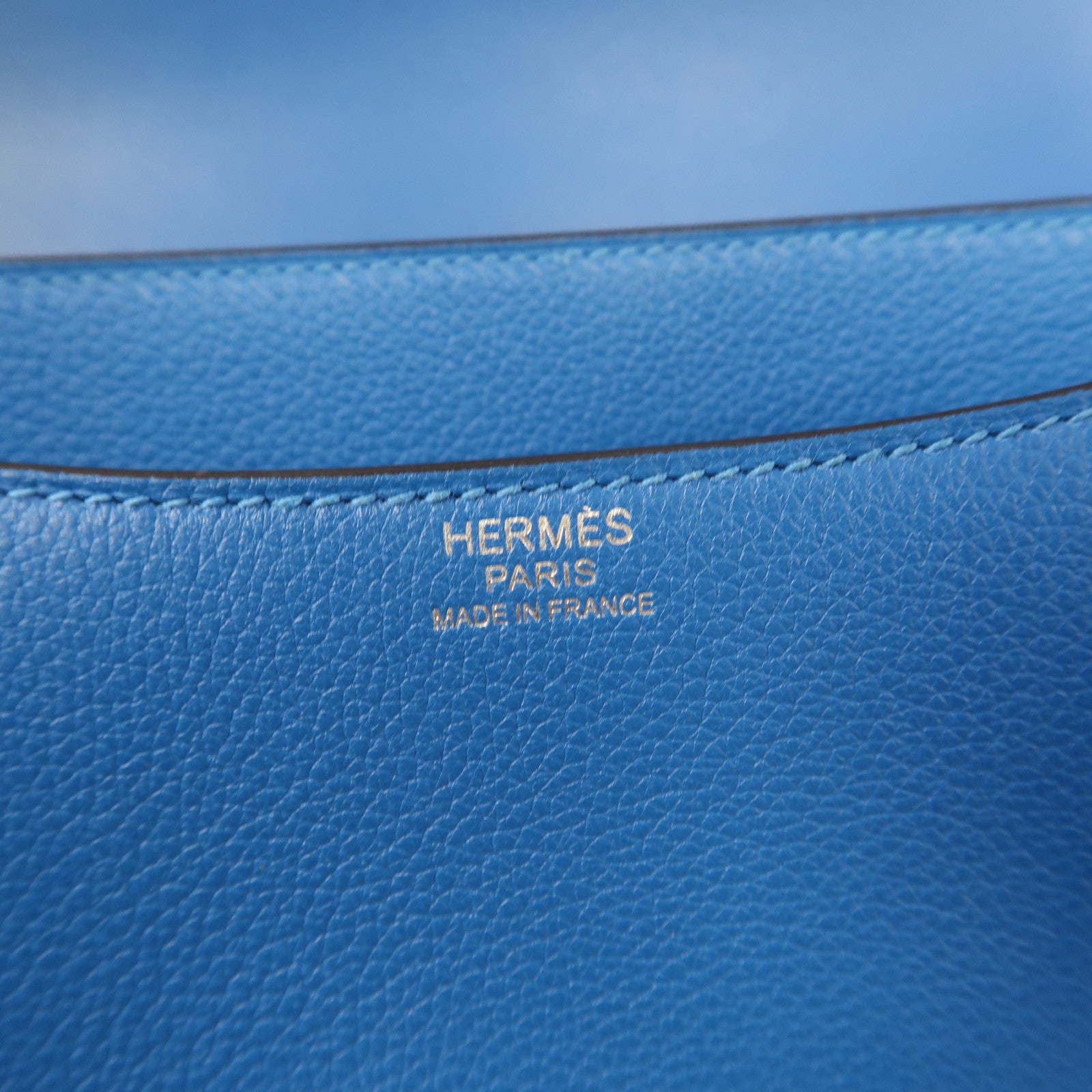 HERMES Evercolor皮革Constance 24銀扣肩背袋坦桑尼亞藍色