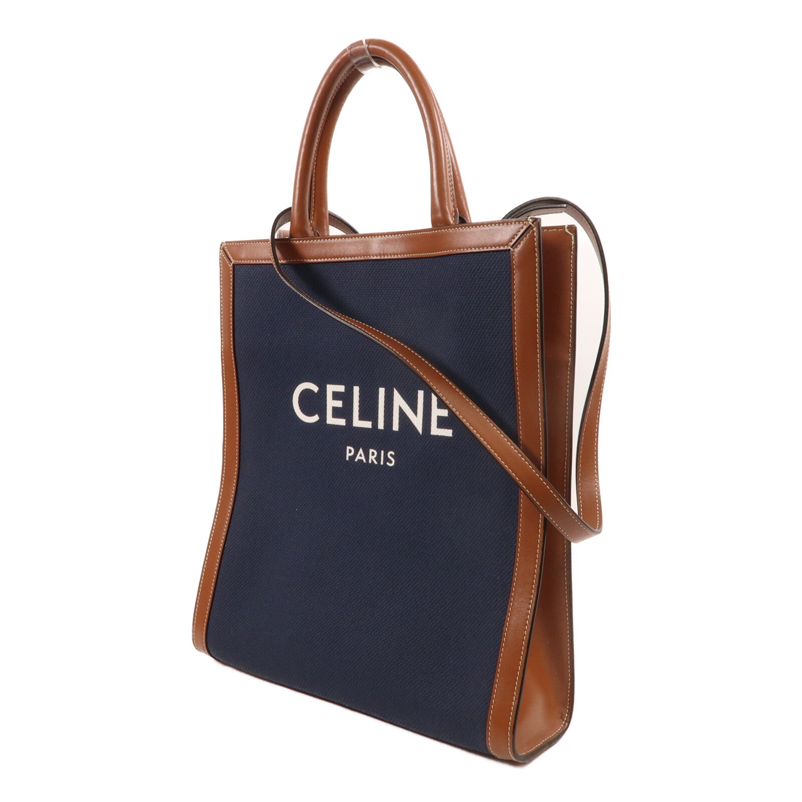 CELINE 帆布/牛皮皮革Vertical Cabas手挽肩背兩用袋