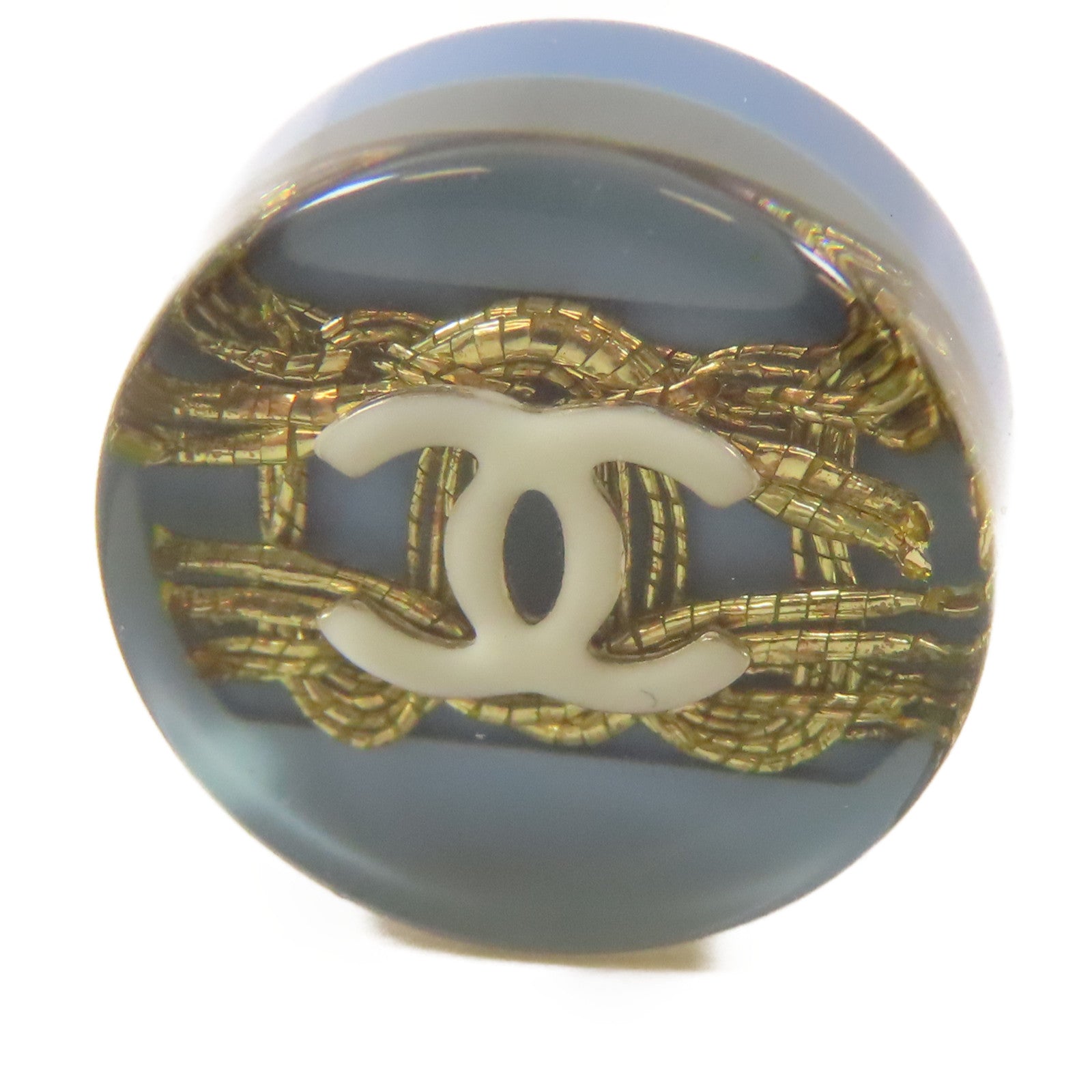 CHANEL PVC/金屬Pierced Earrings耳環金色/藍色/白色