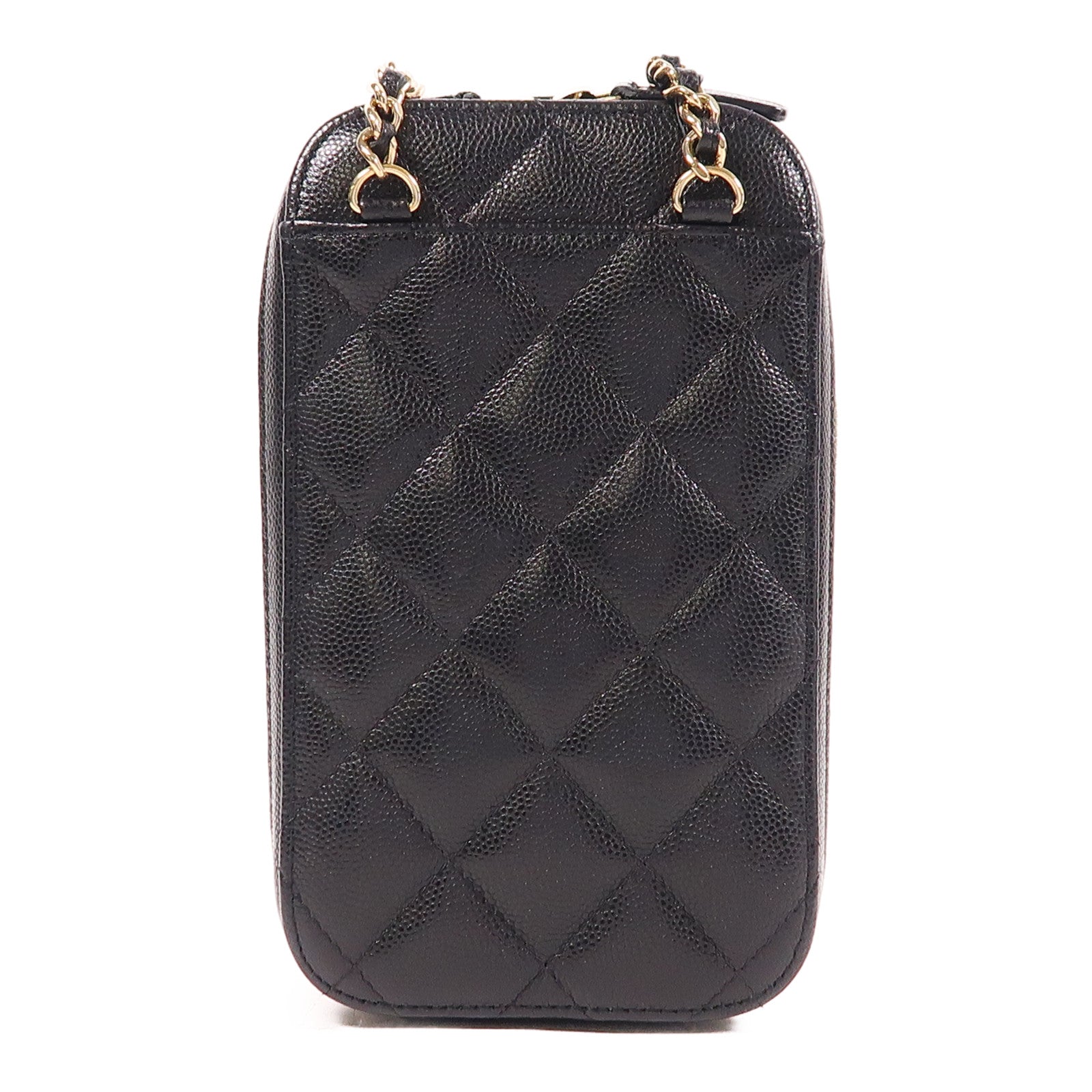 CHANEL CC GHW Phone Bag Chain Shoulder Bag Calfskin Leather Black
