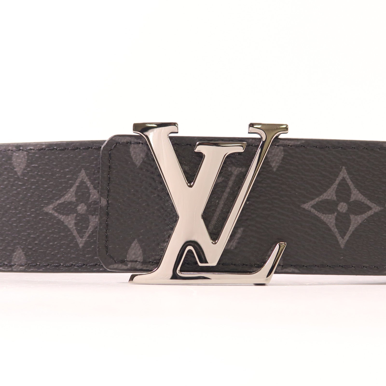 LOUIS VUITTON Monogram Eclipse Initiales Belt銀扣腰帶