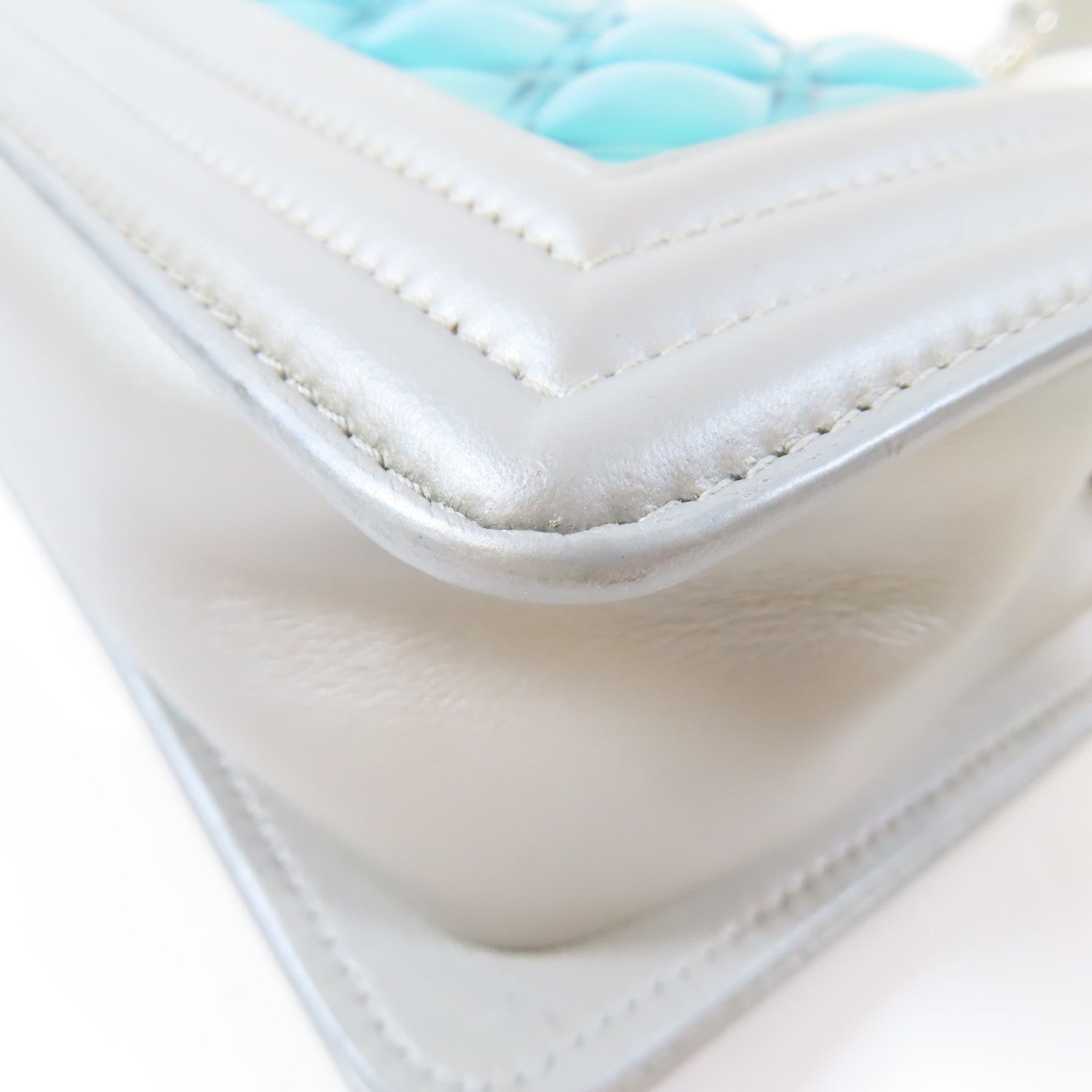 CHANEL 【激減優惠】菱格PVC/皮革Water Boy Flap Bag銀扣鏈帶肩背袋藍色/灰色