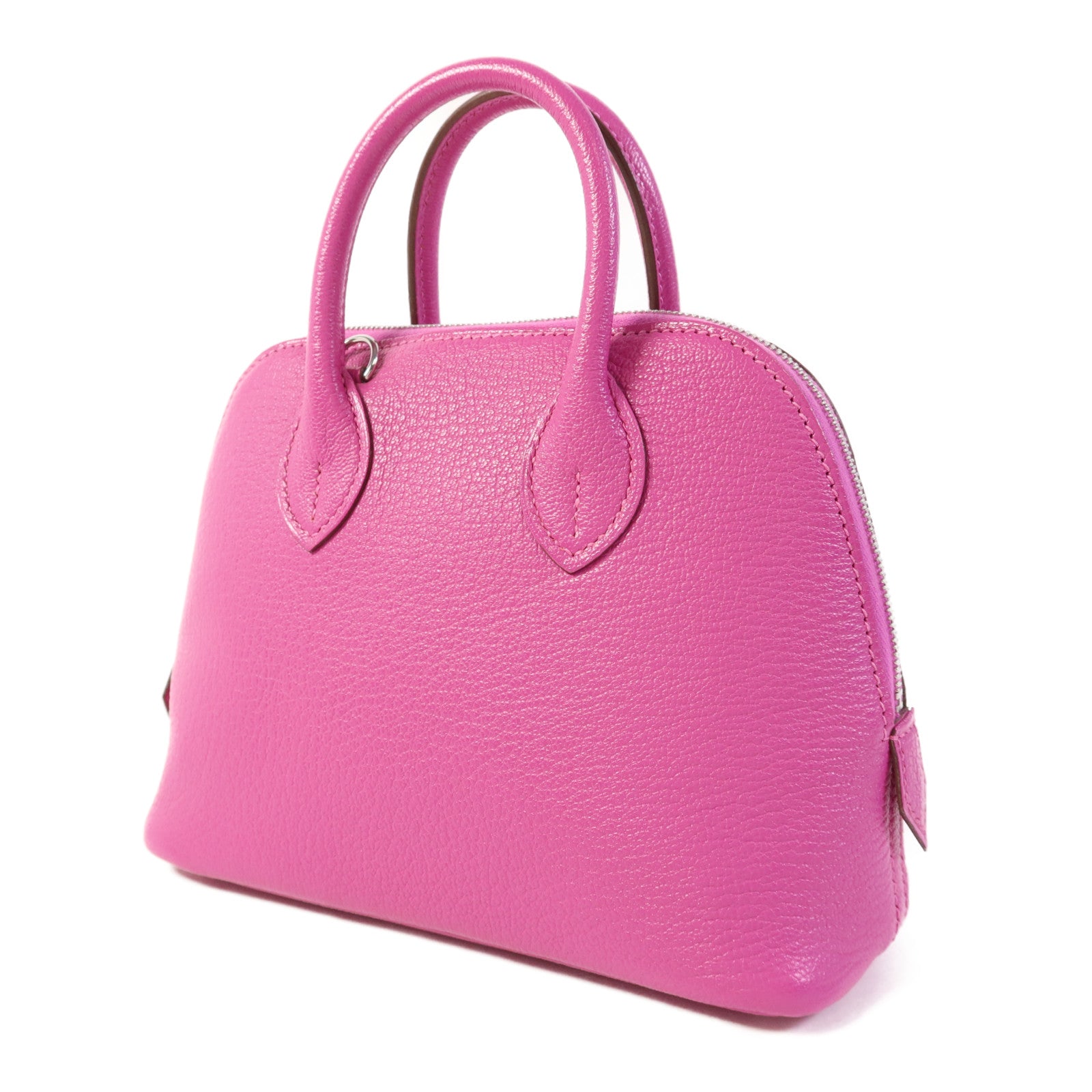 HERMES Chevre Mysore皮革Mini Bolide 1923銀扣手挽肩背兩用袋Rose Purple