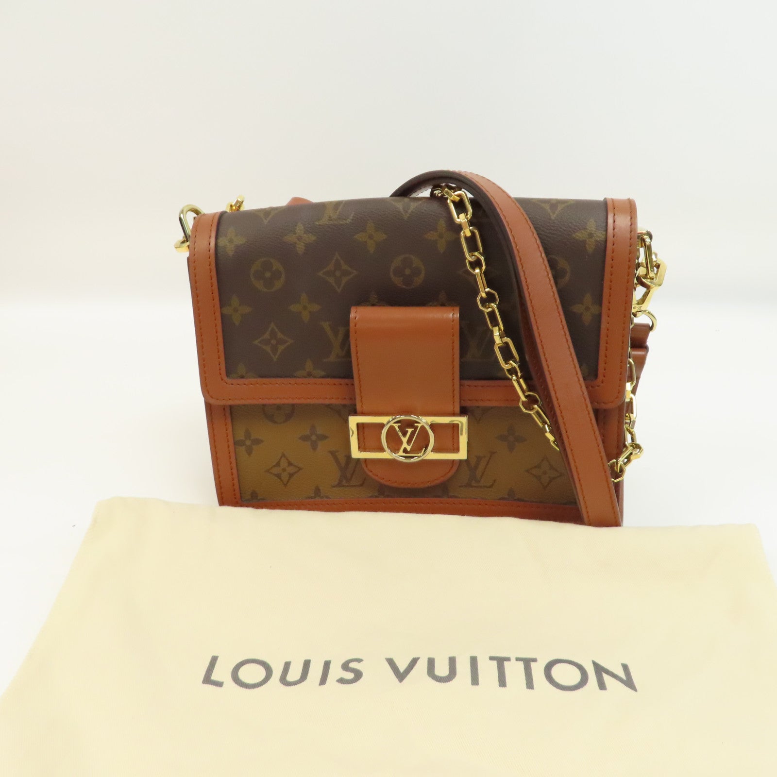 LOUIS VUITTON 【激減優惠】Monogram Reverse Dauphine MM金扣肩背袋啡色