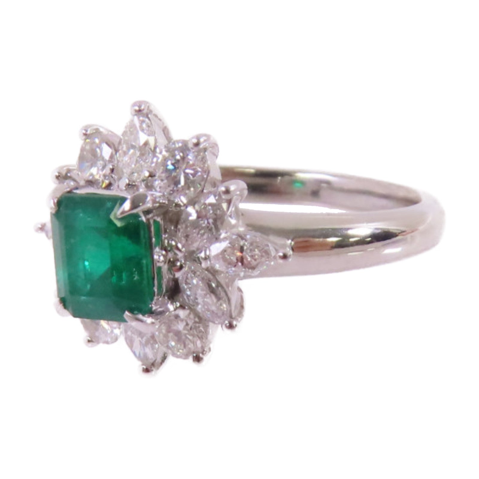 JEWELRY 0.99ct Emerald 0.85ct Diamond Ring US#6.75 PT900 Platinum